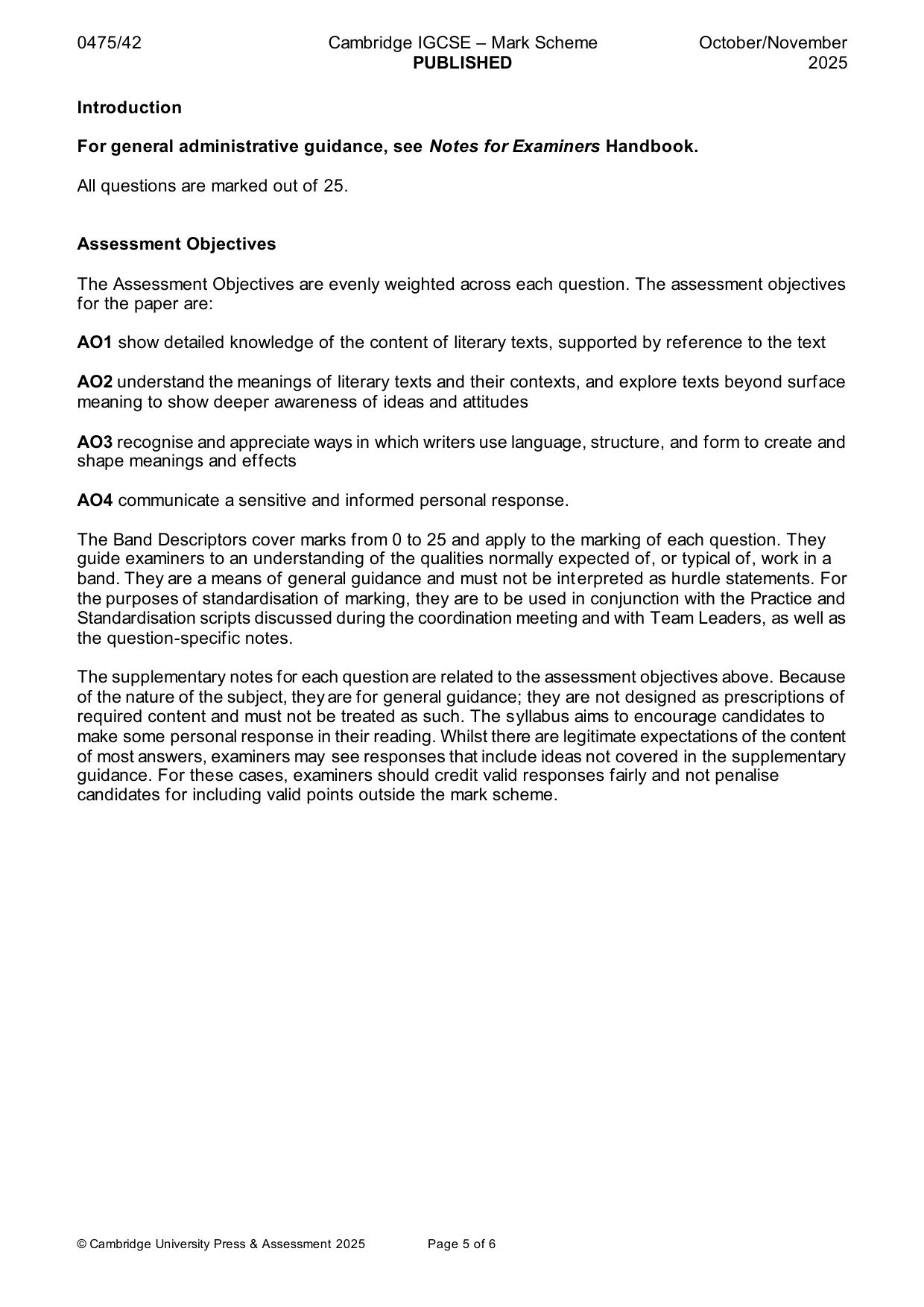 Mark scheme, page 5 of 6