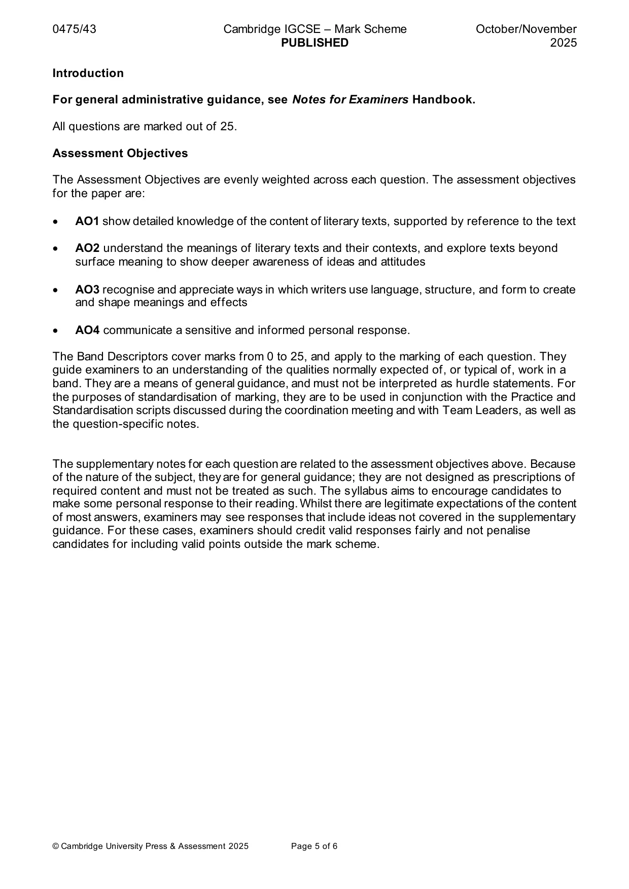 Mark scheme, page 5 of 6