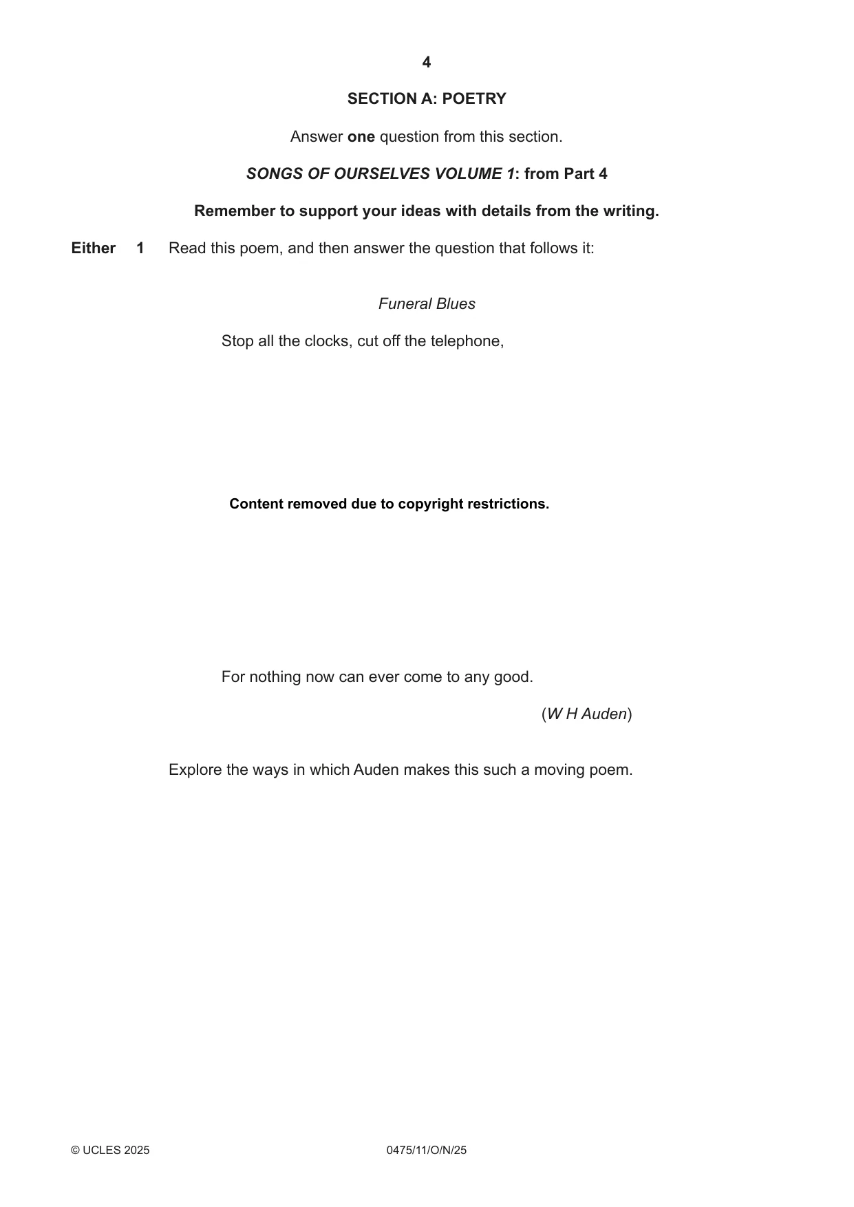 Cambridge IGCSE English - Literature in English 0475 2025 Oct/Nov Paper 1 · Variant 1 question paper, page 4 of 32