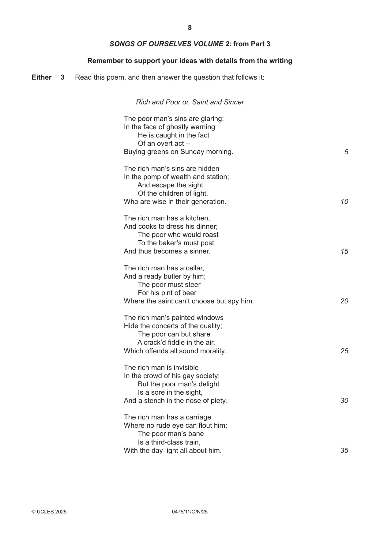 Cambridge IGCSE English - Literature in English 0475 2025 Oct/Nov Paper 1 · Variant 1 question paper, page 8 of 32