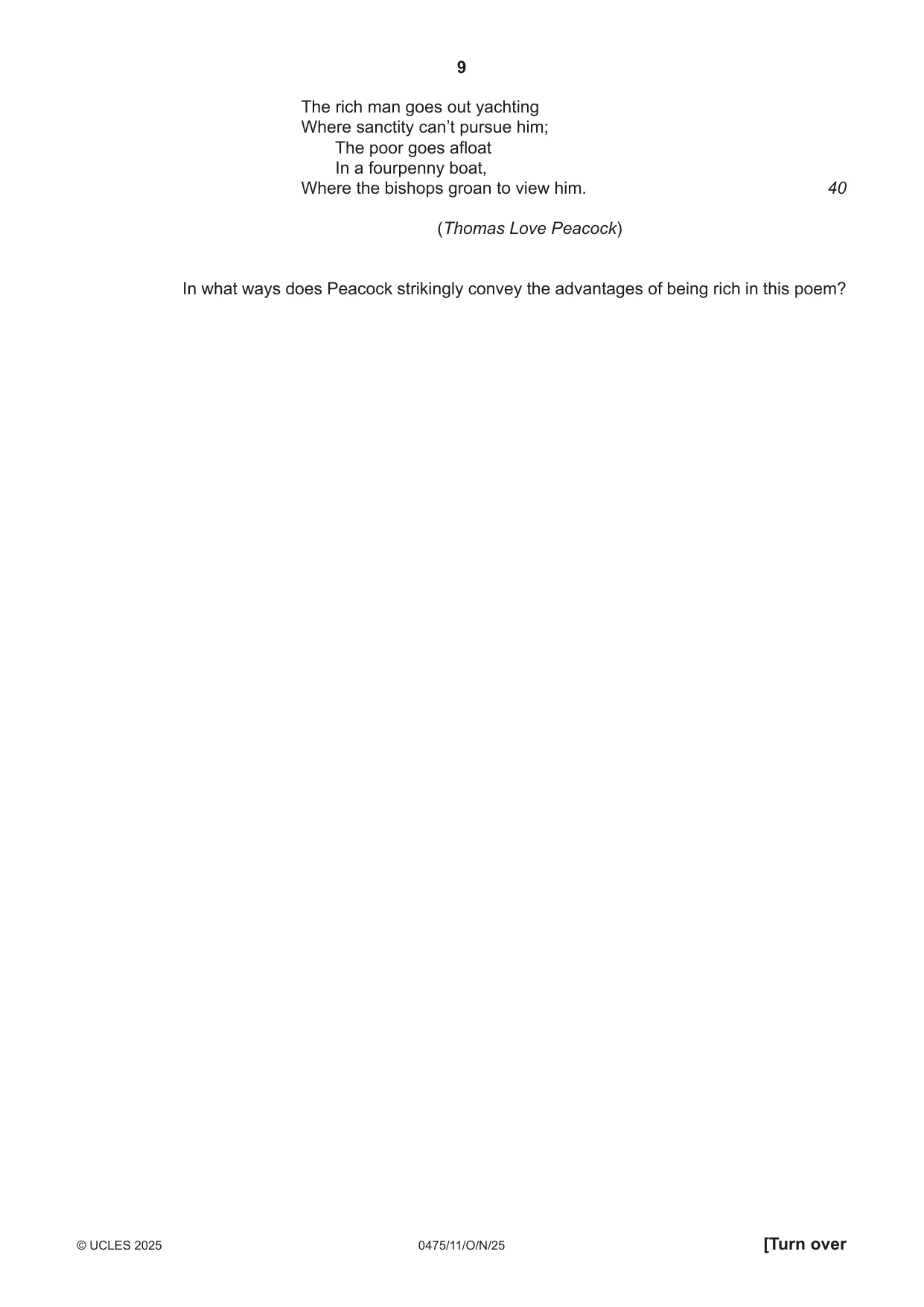 Cambridge IGCSE English - Literature in English 0475 2025 Oct/Nov Paper 1 · Variant 1 question paper, page 9 of 32