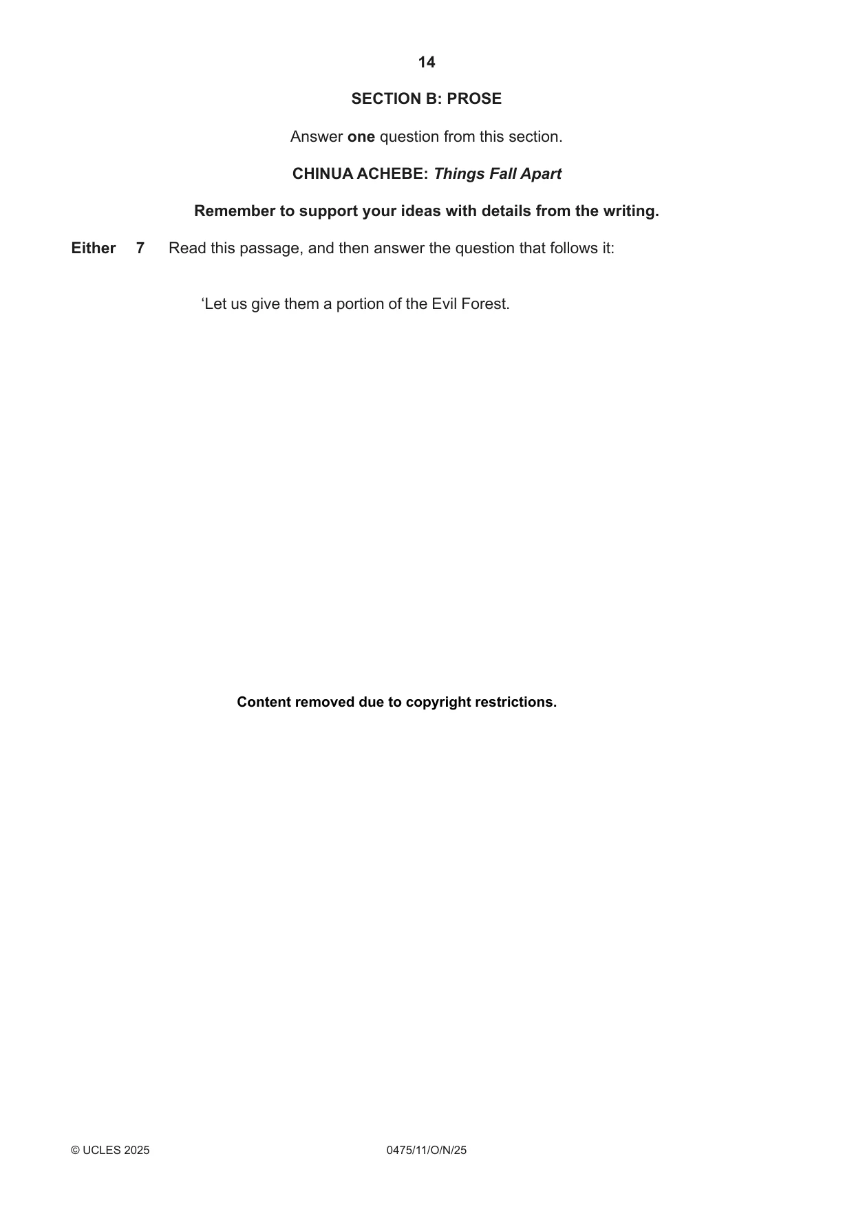 Cambridge IGCSE English - Literature in English 0475 2025 Oct/Nov Paper 1 · Variant 1 question paper, page 14 of 32