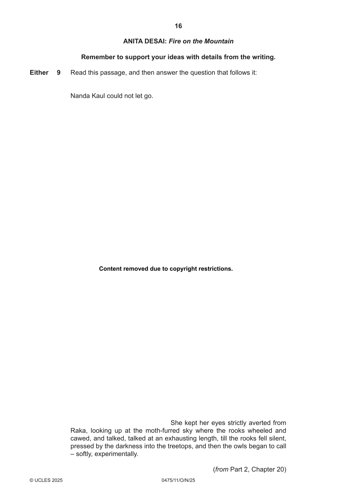 Cambridge IGCSE English - Literature in English 0475 2025 Oct/Nov Paper 1 · Variant 1 question paper, page 16 of 32
