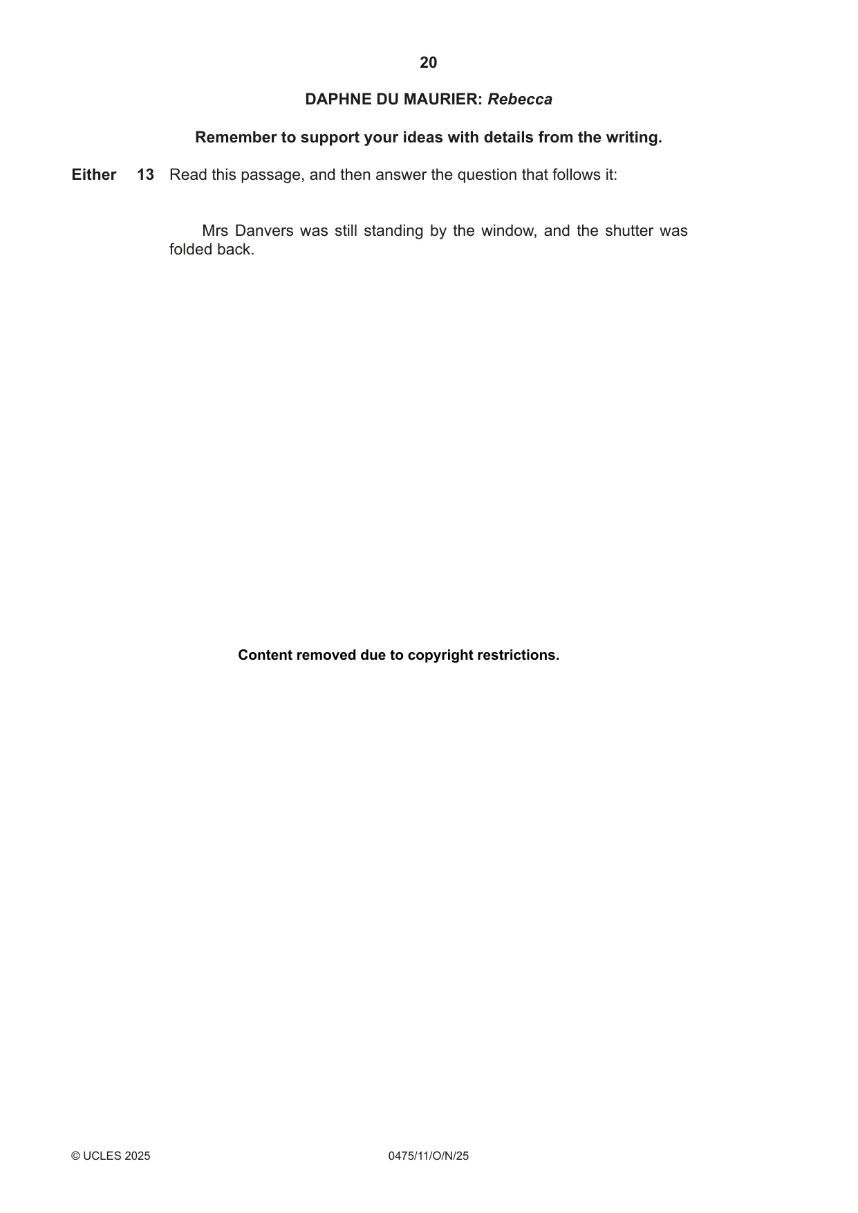 Cambridge IGCSE English - Literature in English 0475 2025 Oct/Nov Paper 1 · Variant 1 question paper, page 20 of 32