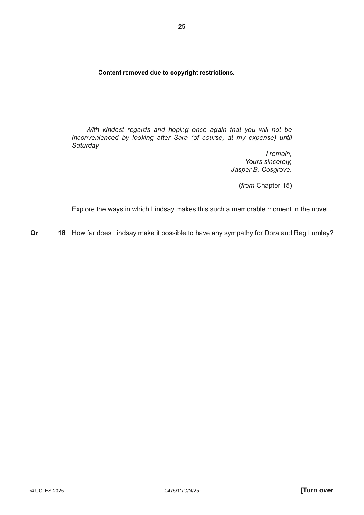 Cambridge IGCSE English - Literature in English 0475 2025 Oct/Nov Paper 1 · Variant 1 question paper, page 25 of 32