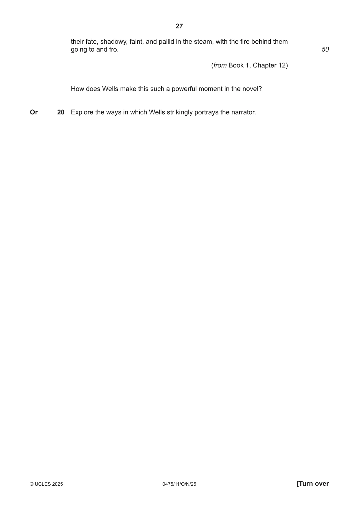 Cambridge IGCSE English - Literature in English 0475 2025 Oct/Nov Paper 1 · Variant 1 question paper, page 27 of 32