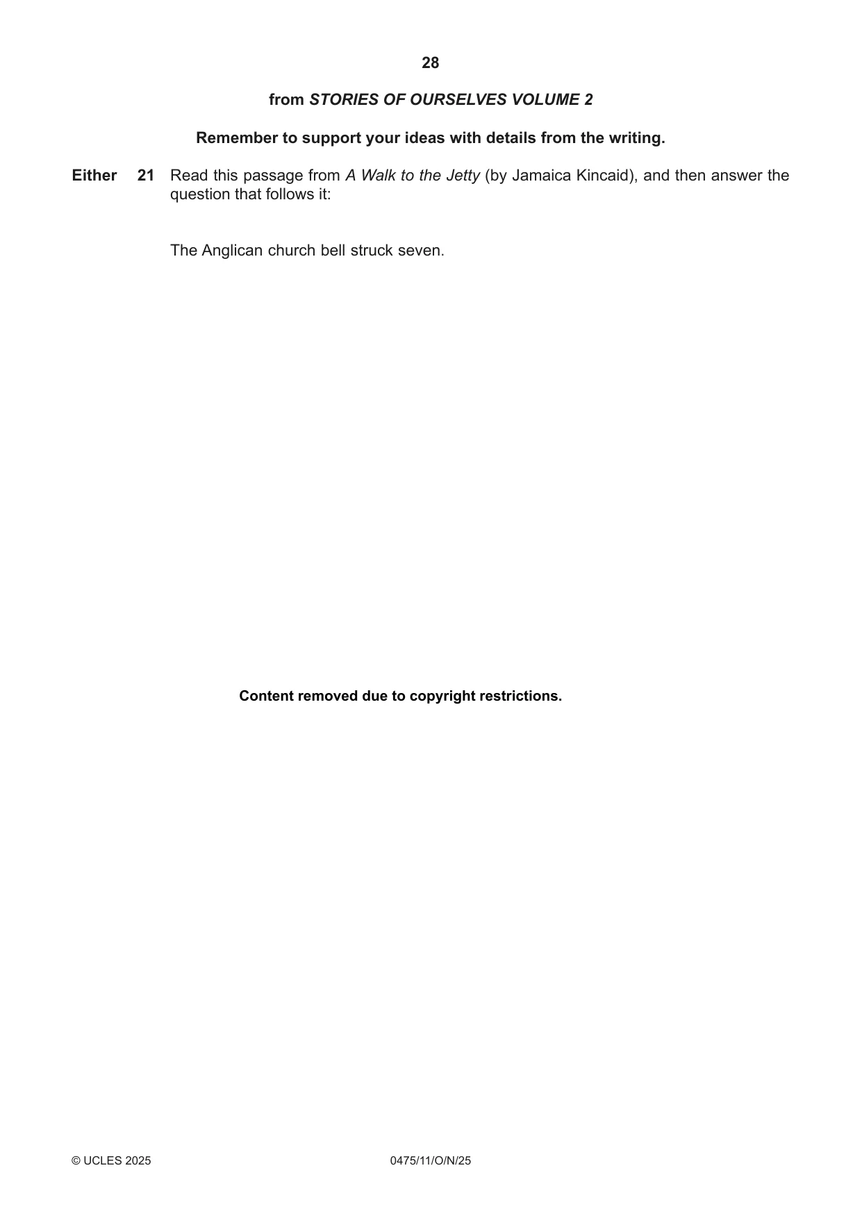Cambridge IGCSE English - Literature in English 0475 2025 Oct/Nov Paper 1 · Variant 1 question paper, page 28 of 32