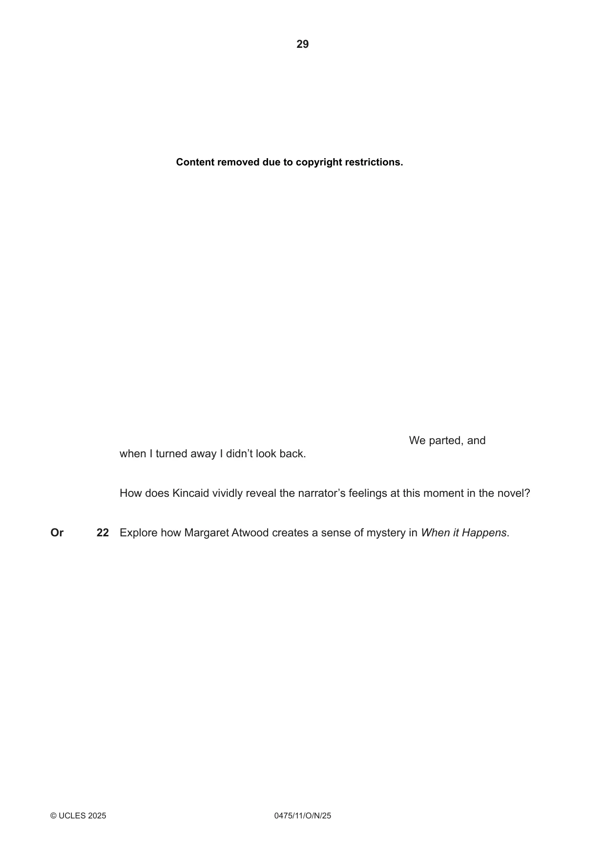 Cambridge IGCSE English - Literature in English 0475 2025 Oct/Nov Paper 1 · Variant 1 question paper, page 29 of 32
