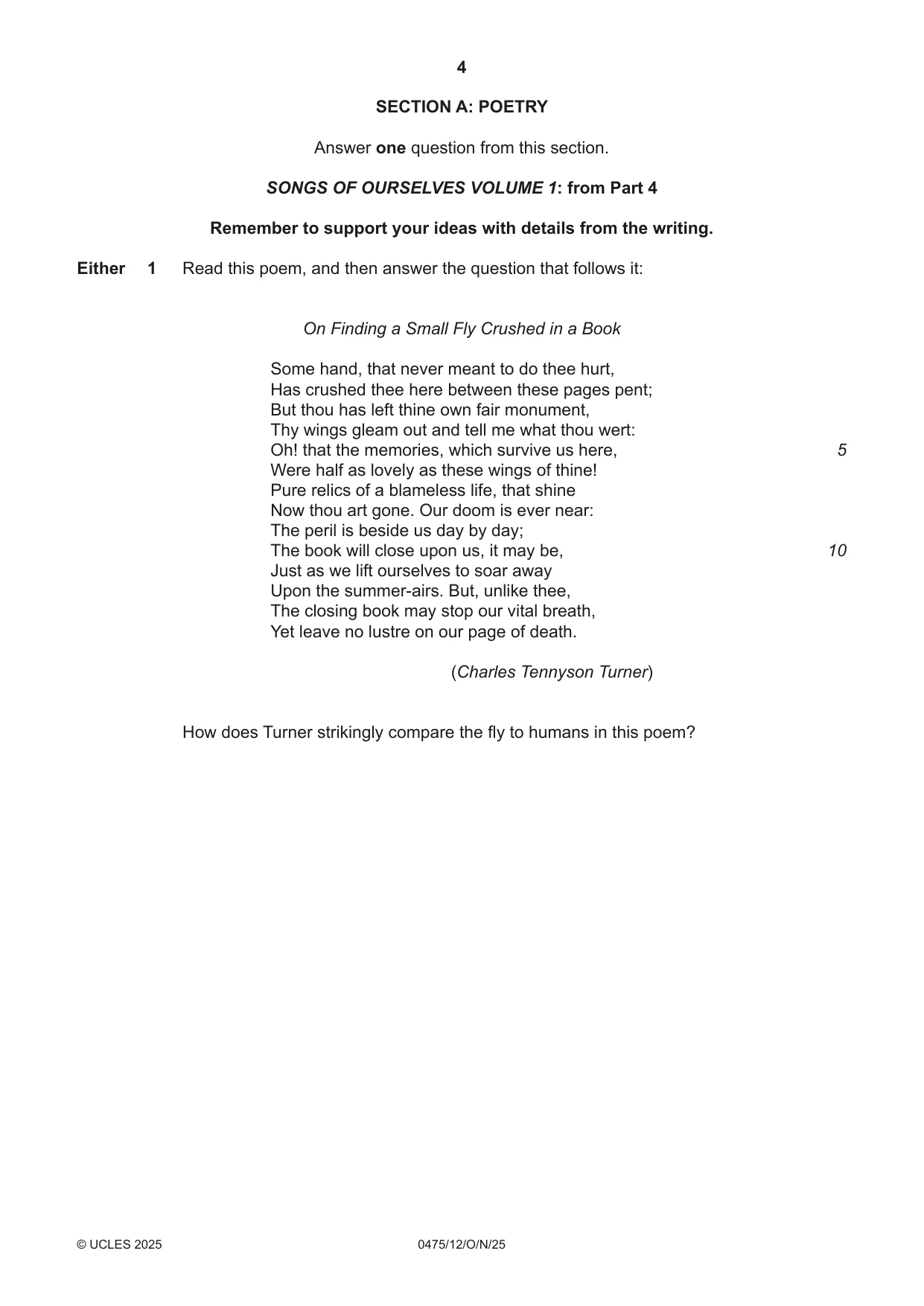 Cambridge IGCSE English - Literature in English 0475 2025 Oct/Nov Paper 1 · Variant 2 question paper, page 4 of 28