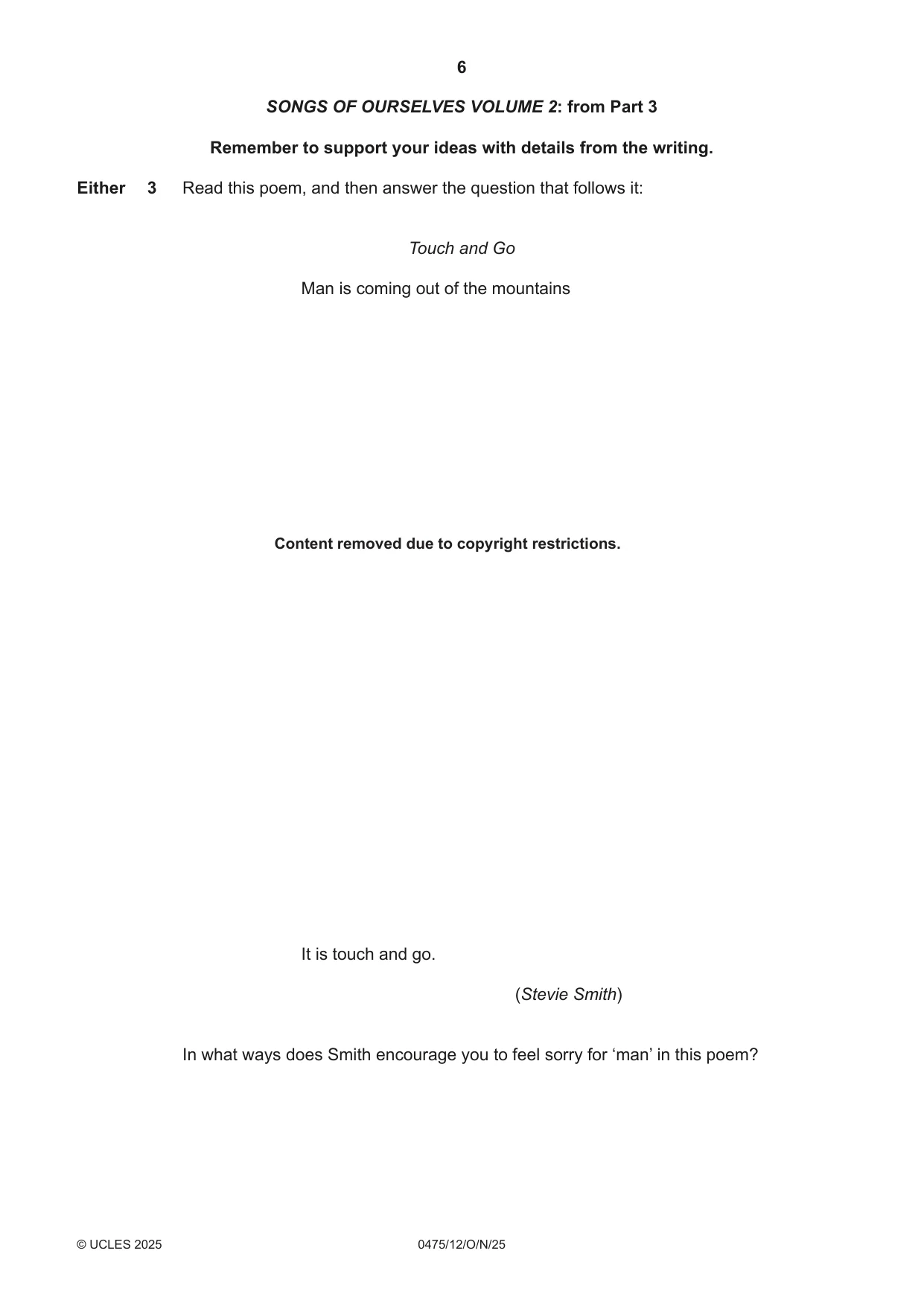 Cambridge IGCSE English - Literature in English 0475 2025 Oct/Nov Paper 1 · Variant 2 question paper, page 6 of 28