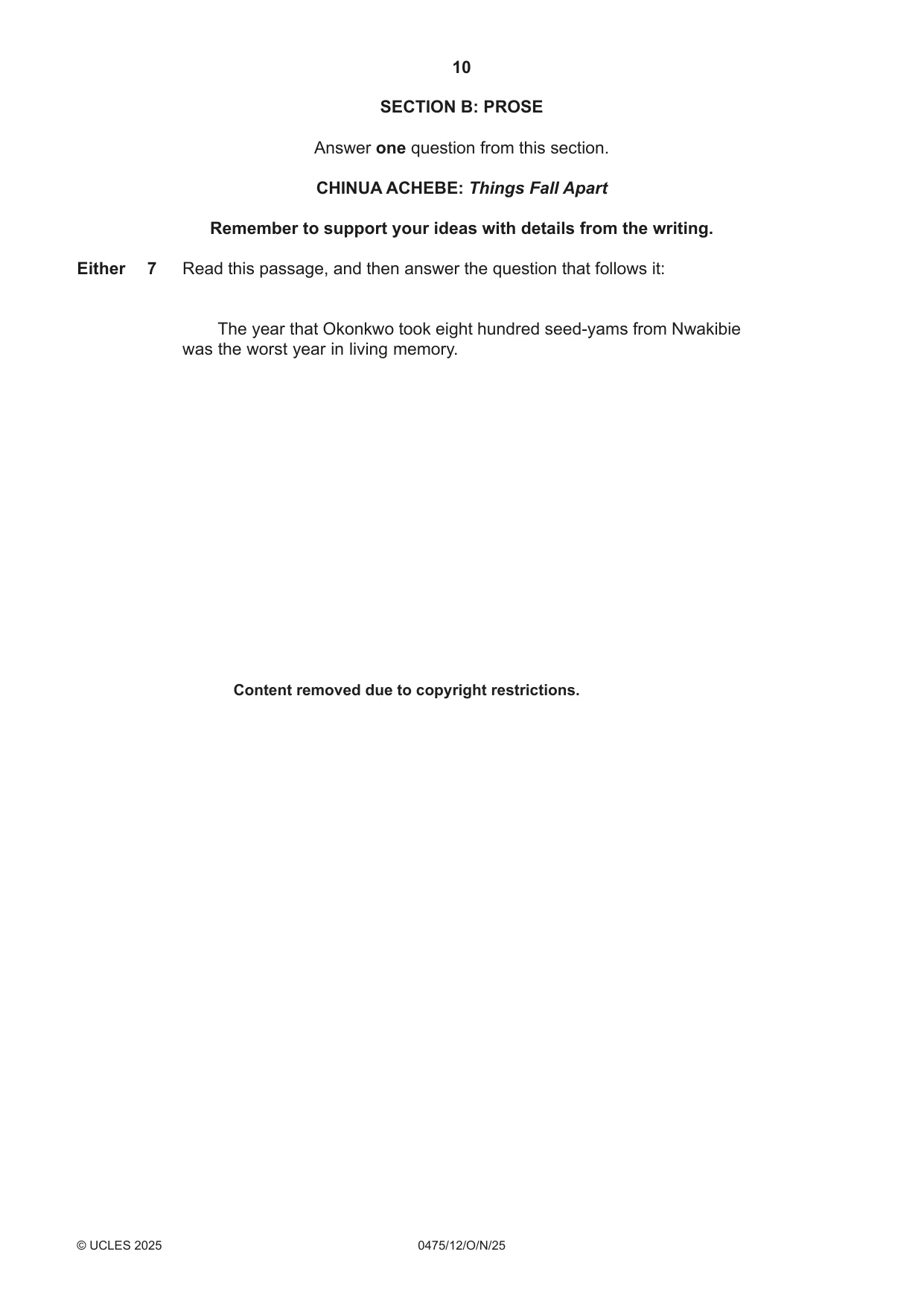 Cambridge IGCSE English - Literature in English 0475 2025 Oct/Nov Paper 1 · Variant 2 question paper, page 10 of 28