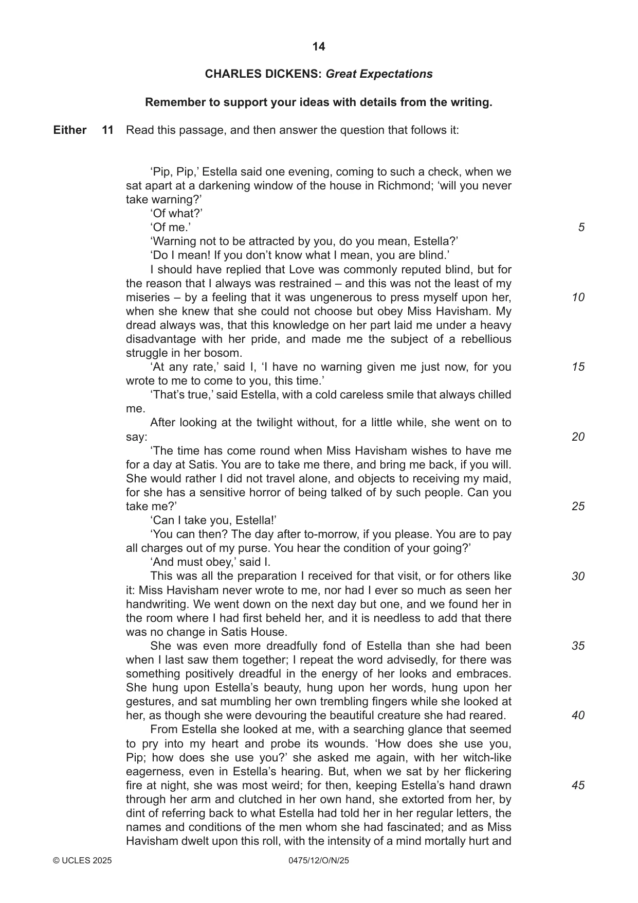 Cambridge IGCSE English - Literature in English 0475 2025 Oct/Nov Paper 1 · Variant 2 question paper, page 14 of 28