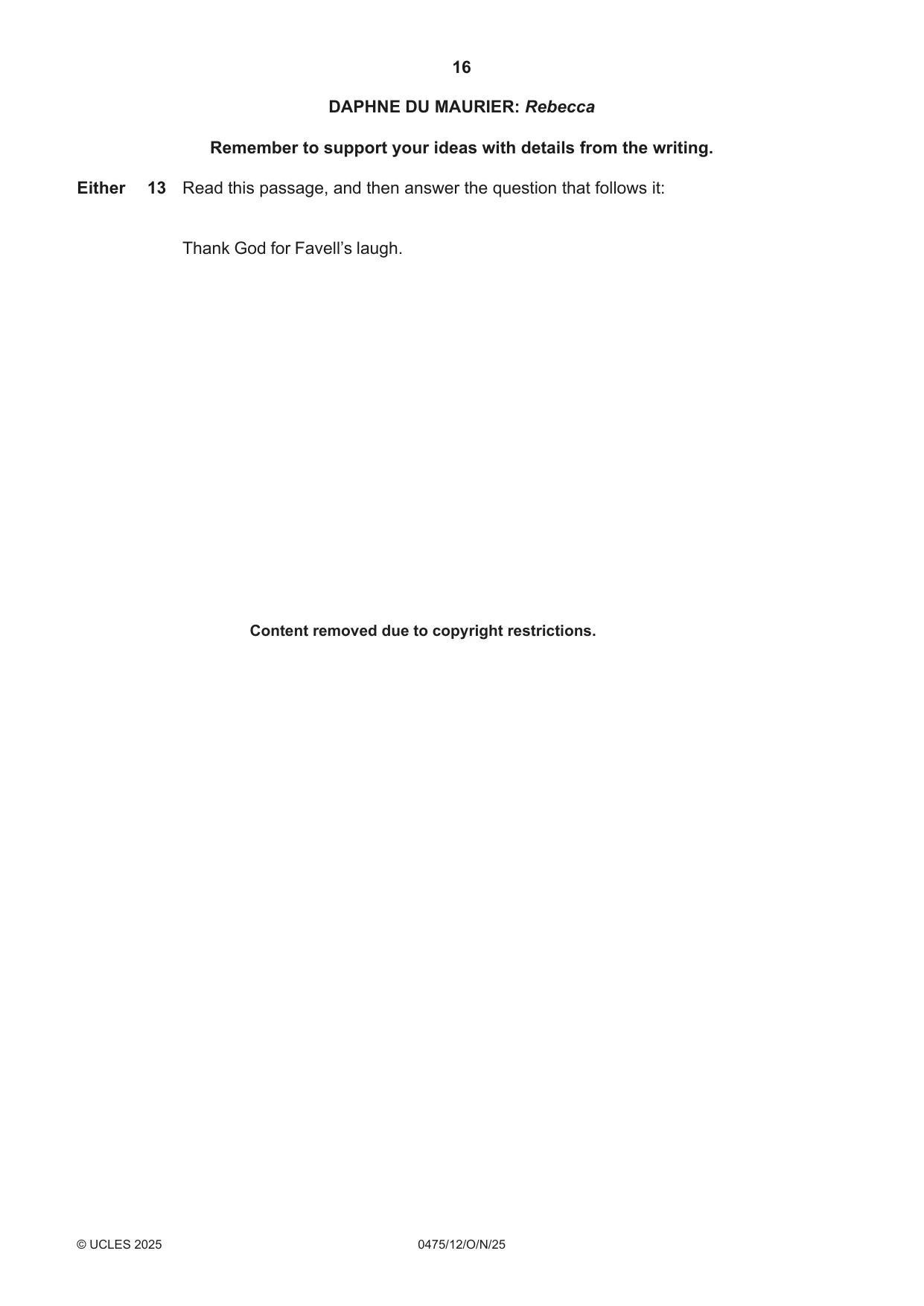 Cambridge IGCSE English - Literature in English 0475 2025 Oct/Nov Paper 1 · Variant 2 question paper, page 16 of 28