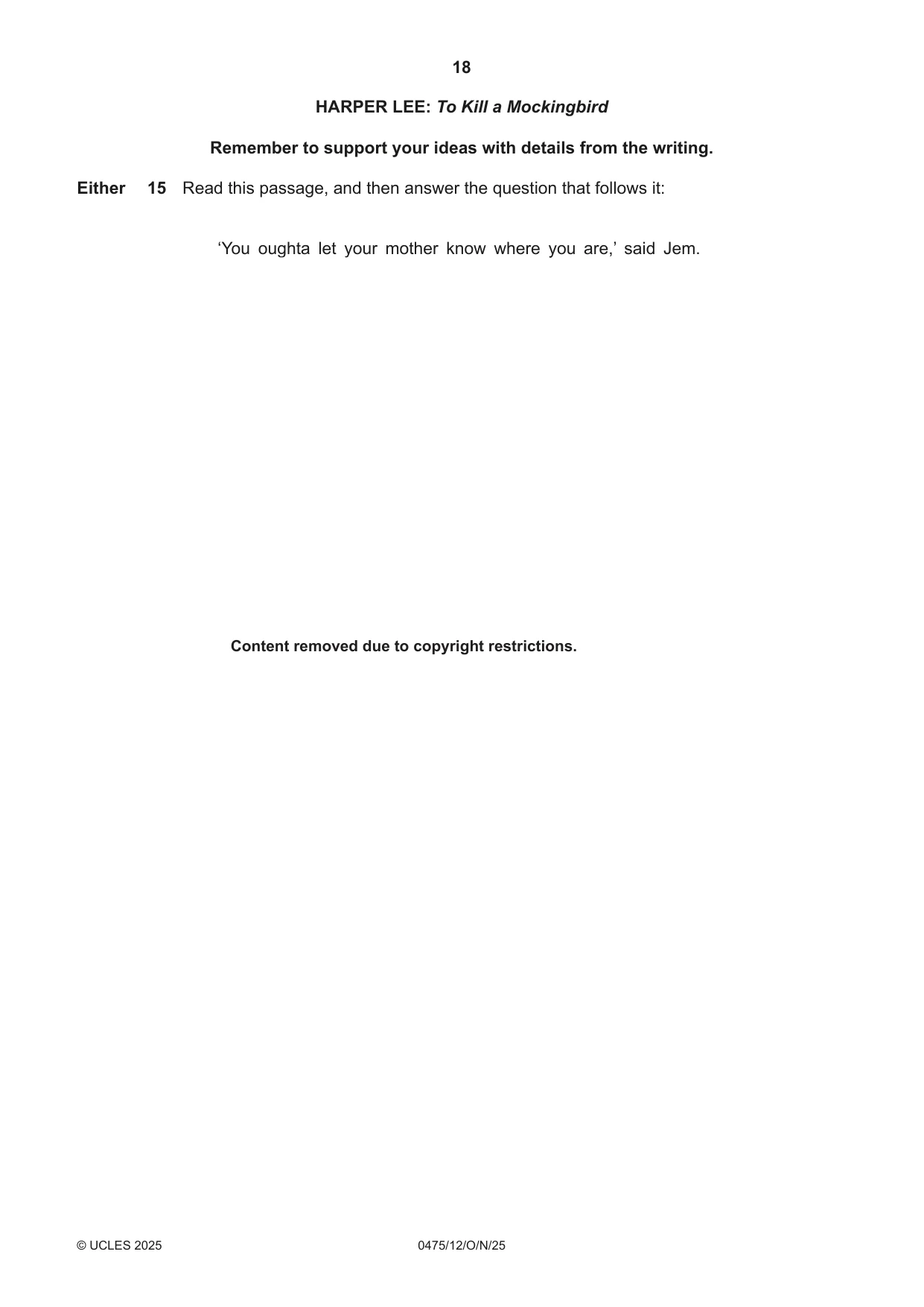Cambridge IGCSE English - Literature in English 0475 2025 Oct/Nov Paper 1 · Variant 2 question paper, page 18 of 28