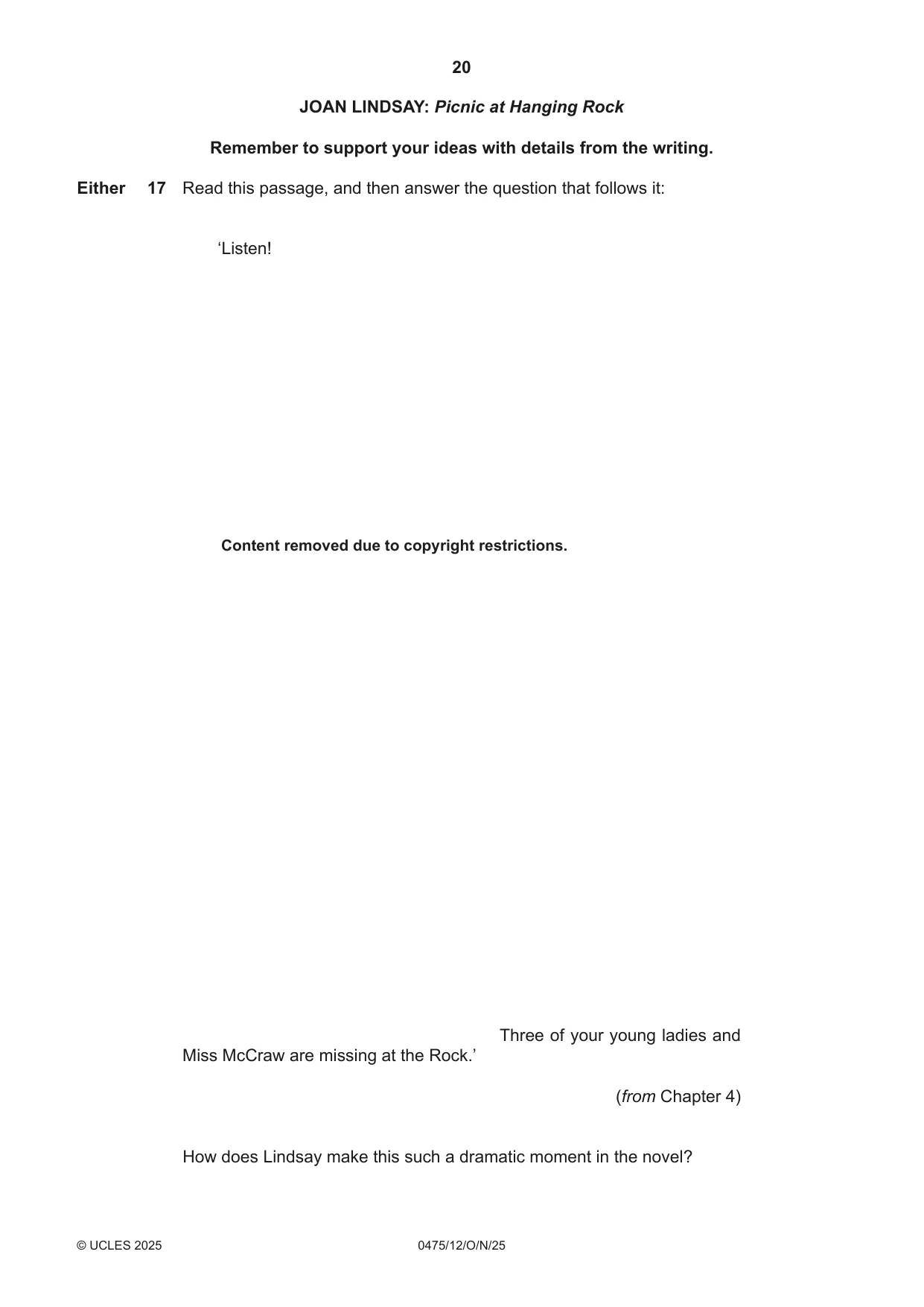 Cambridge IGCSE English - Literature in English 0475 2025 Oct/Nov Paper 1 · Variant 2 question paper, page 20 of 28