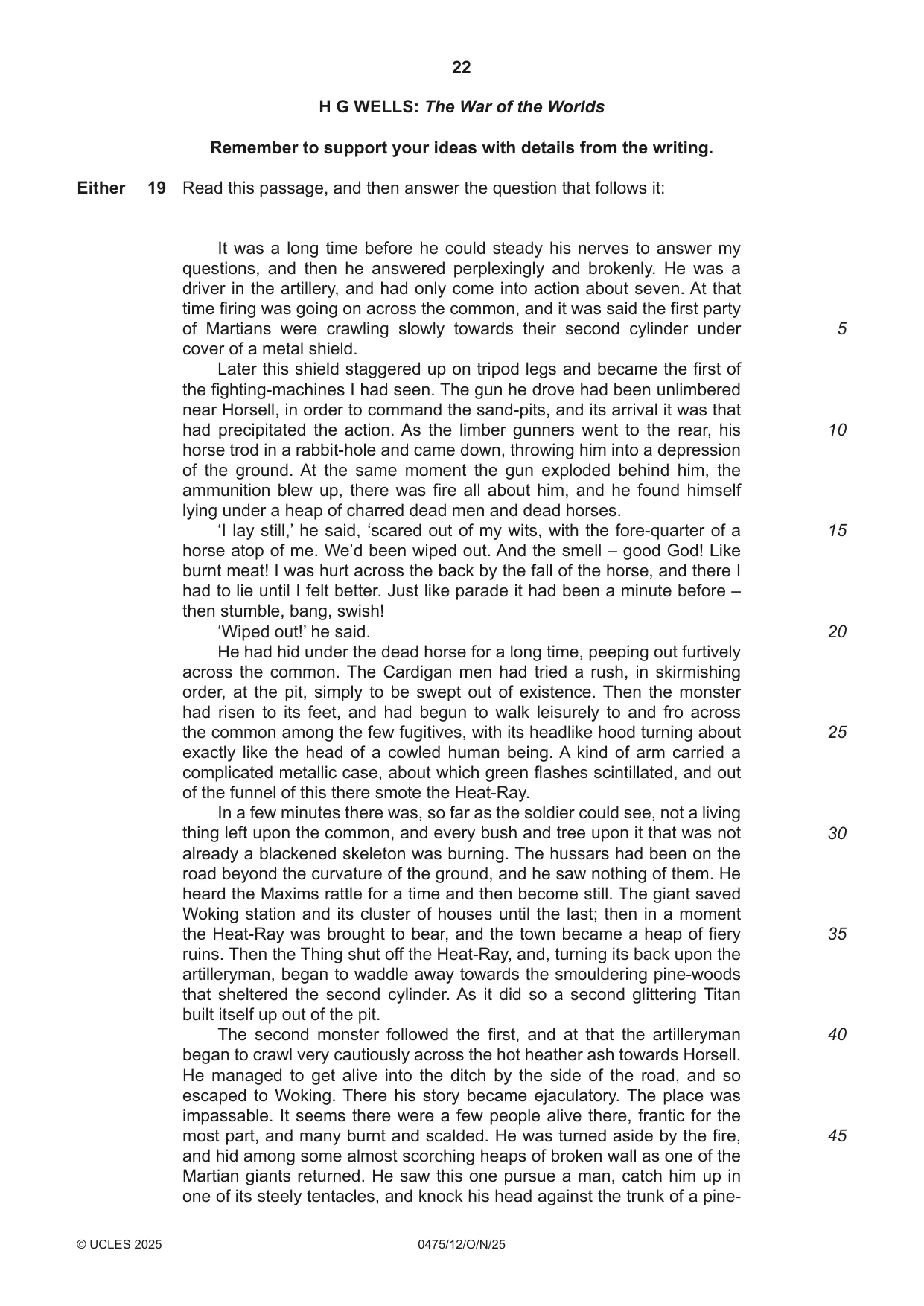 Cambridge IGCSE English - Literature in English 0475 2025 Oct/Nov Paper 1 · Variant 2 question paper, page 22 of 28