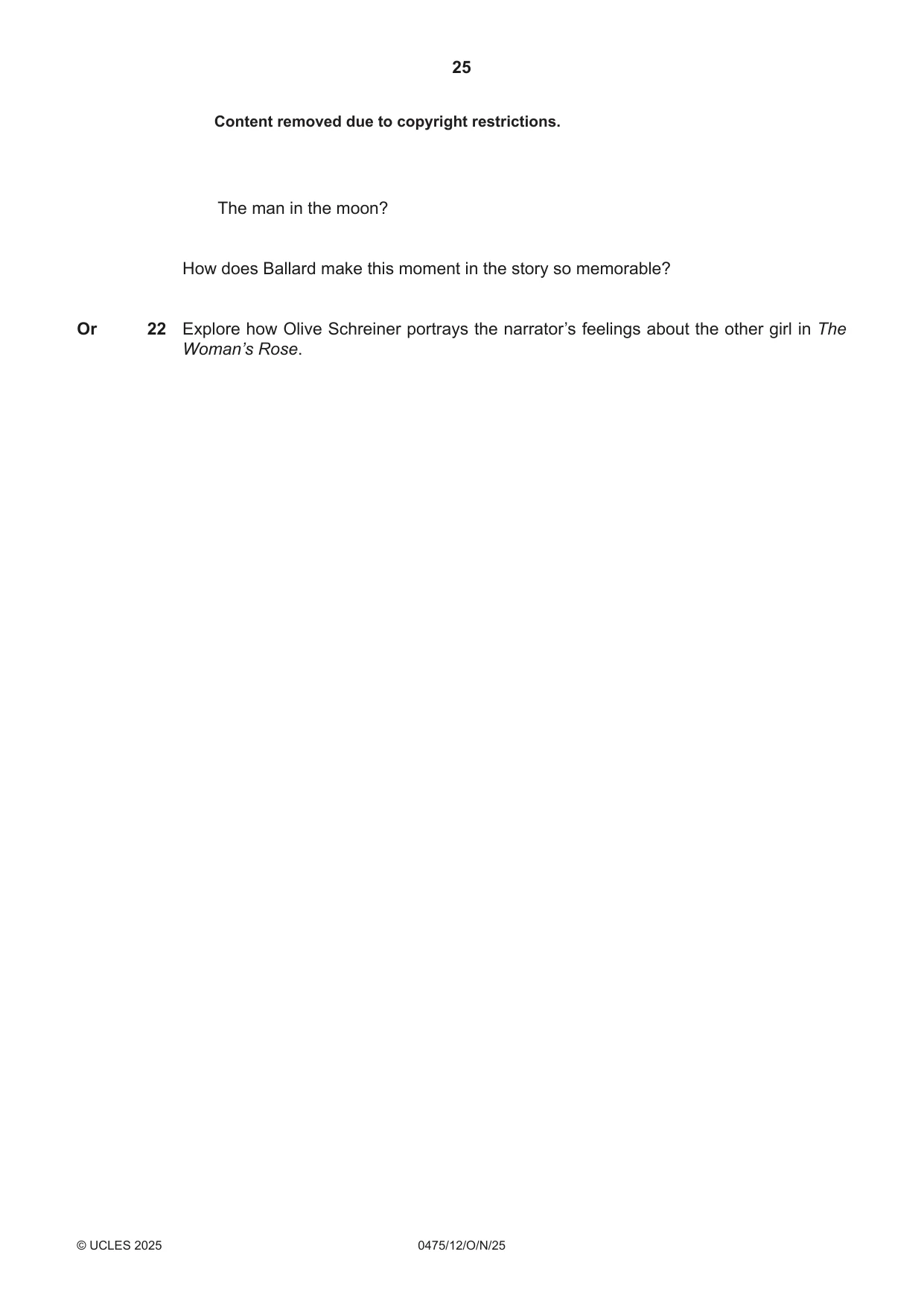 Cambridge IGCSE English - Literature in English 0475 2025 Oct/Nov Paper 1 · Variant 2 question paper, page 25 of 28