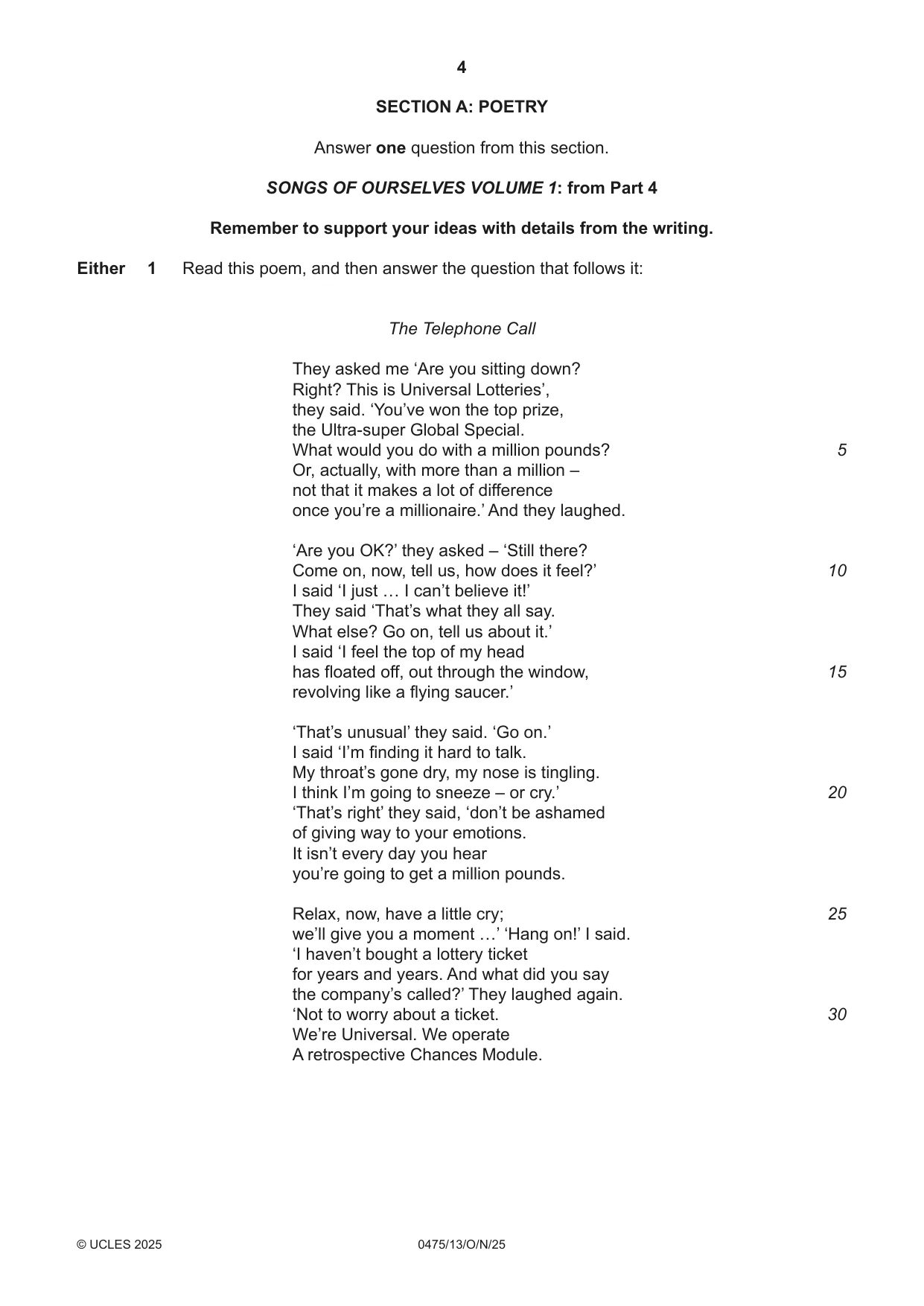 Cambridge IGCSE English - Literature in English 0475 2025 Oct/Nov Paper 1 · Variant 3 question paper, page 4 of 28