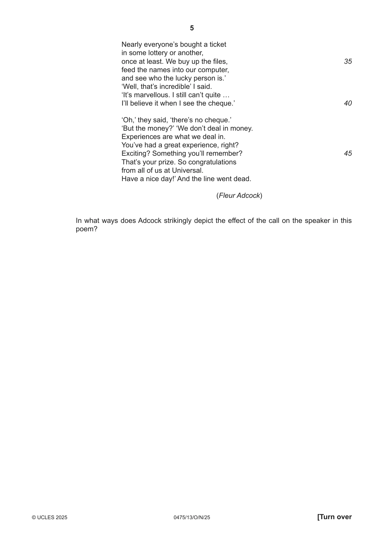 Cambridge IGCSE English - Literature in English 0475 2025 Oct/Nov Paper 1 · Variant 3 question paper, page 5 of 28