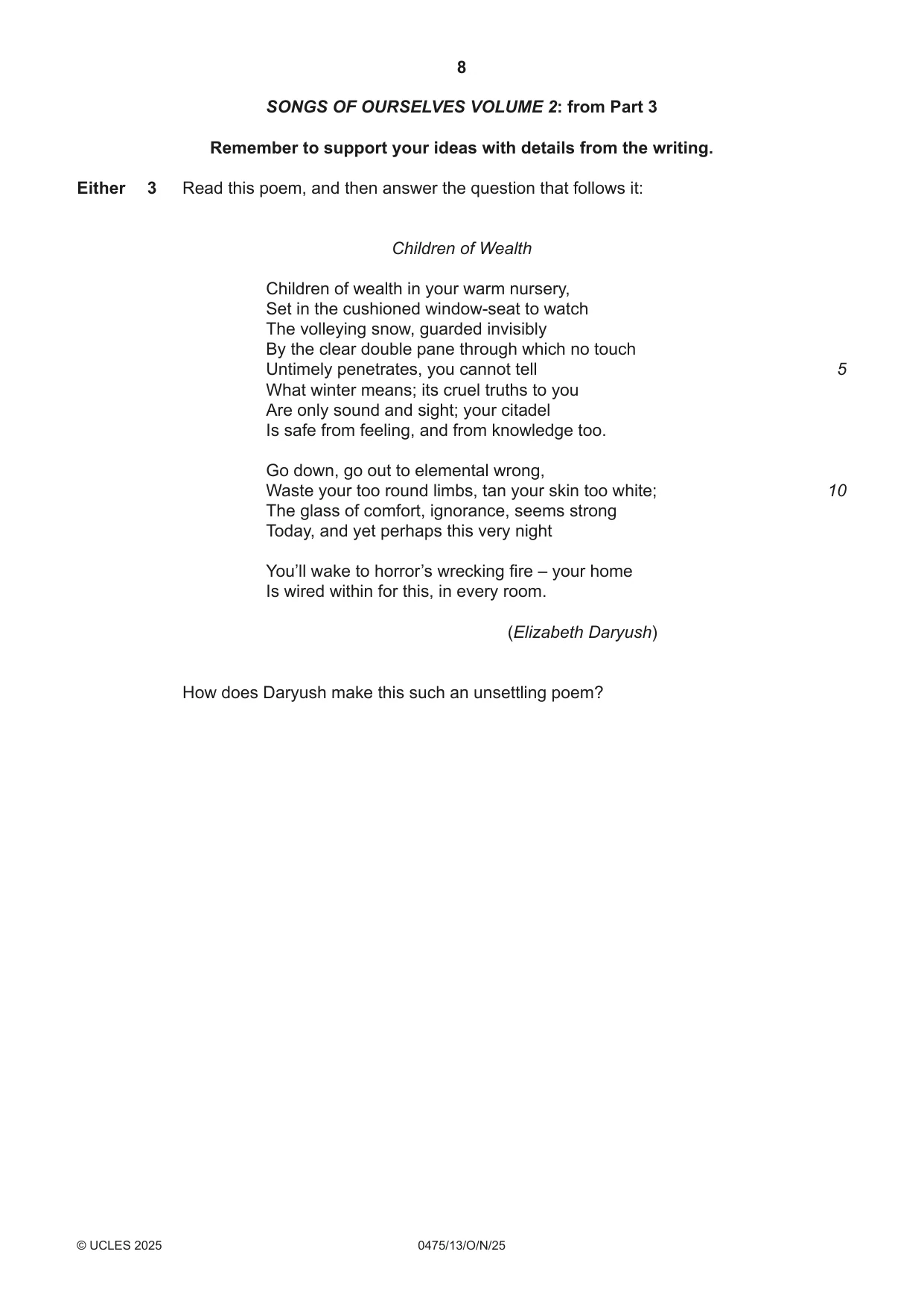 Cambridge IGCSE English - Literature in English 0475 2025 Oct/Nov Paper 1 · Variant 3 question paper, page 8 of 28