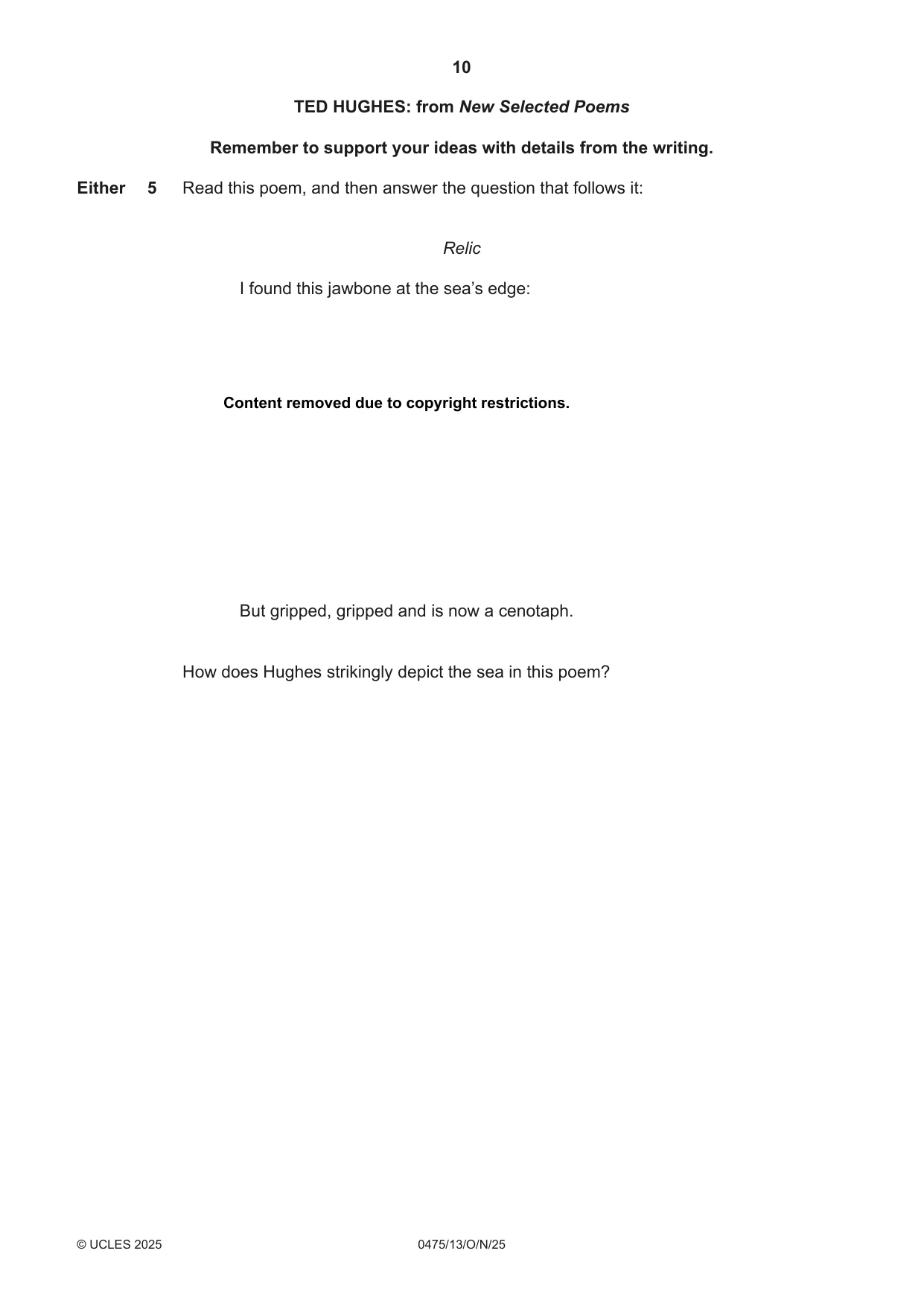 Cambridge IGCSE English - Literature in English 0475 2025 Oct/Nov Paper 1 · Variant 3 question paper, page 10 of 28