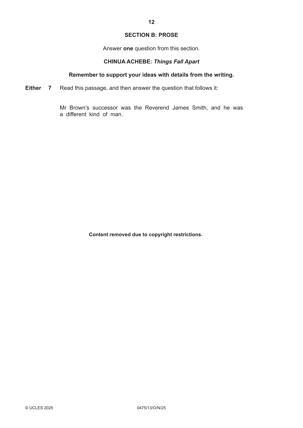 Cambridge IGCSE English - Literature in English 0475 2025 Oct/Nov Paper 1 · Variant 3 question paper, page 12 of 28