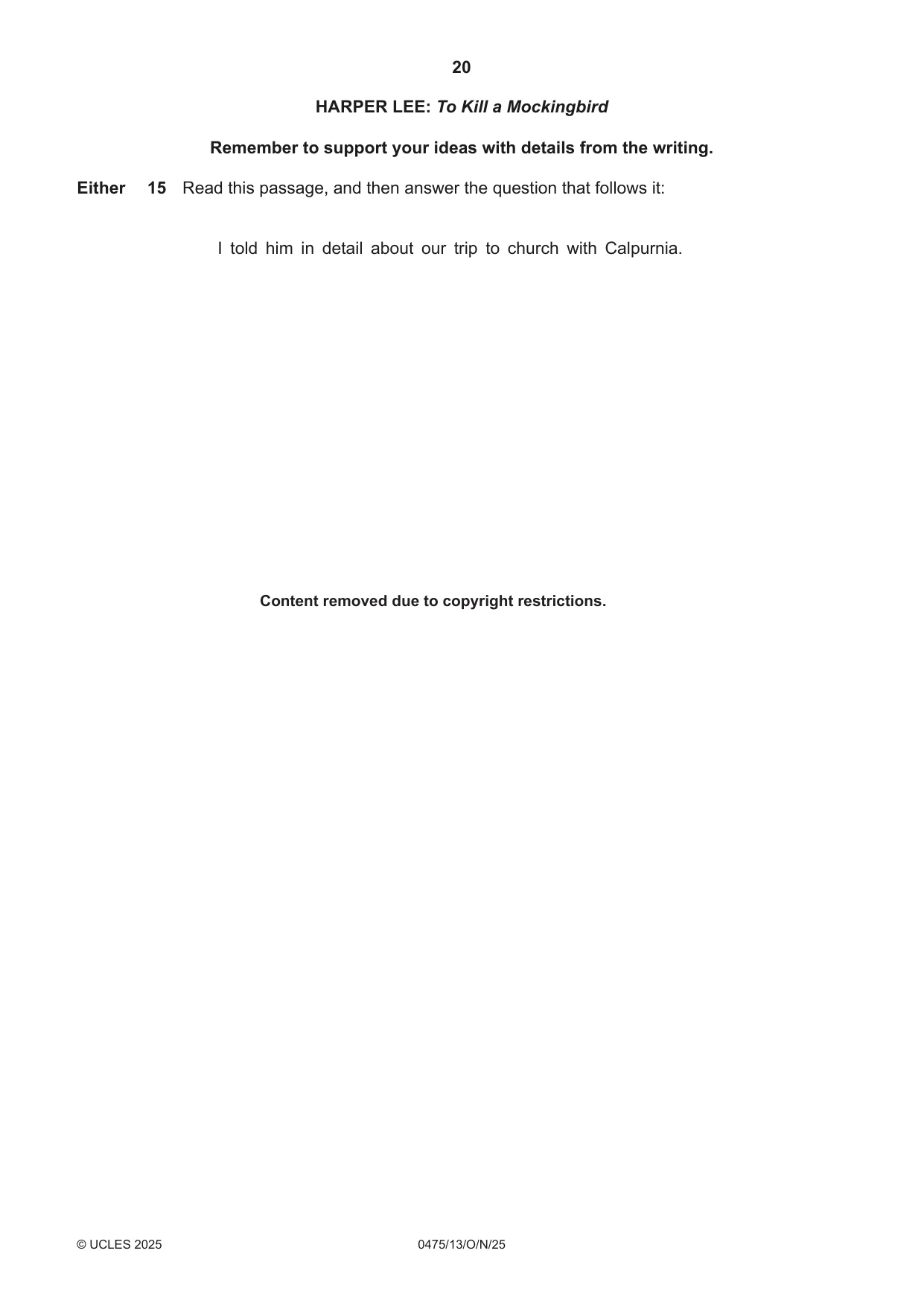 Cambridge IGCSE English - Literature in English 0475 2025 Oct/Nov Paper 1 · Variant 3 question paper, page 20 of 28