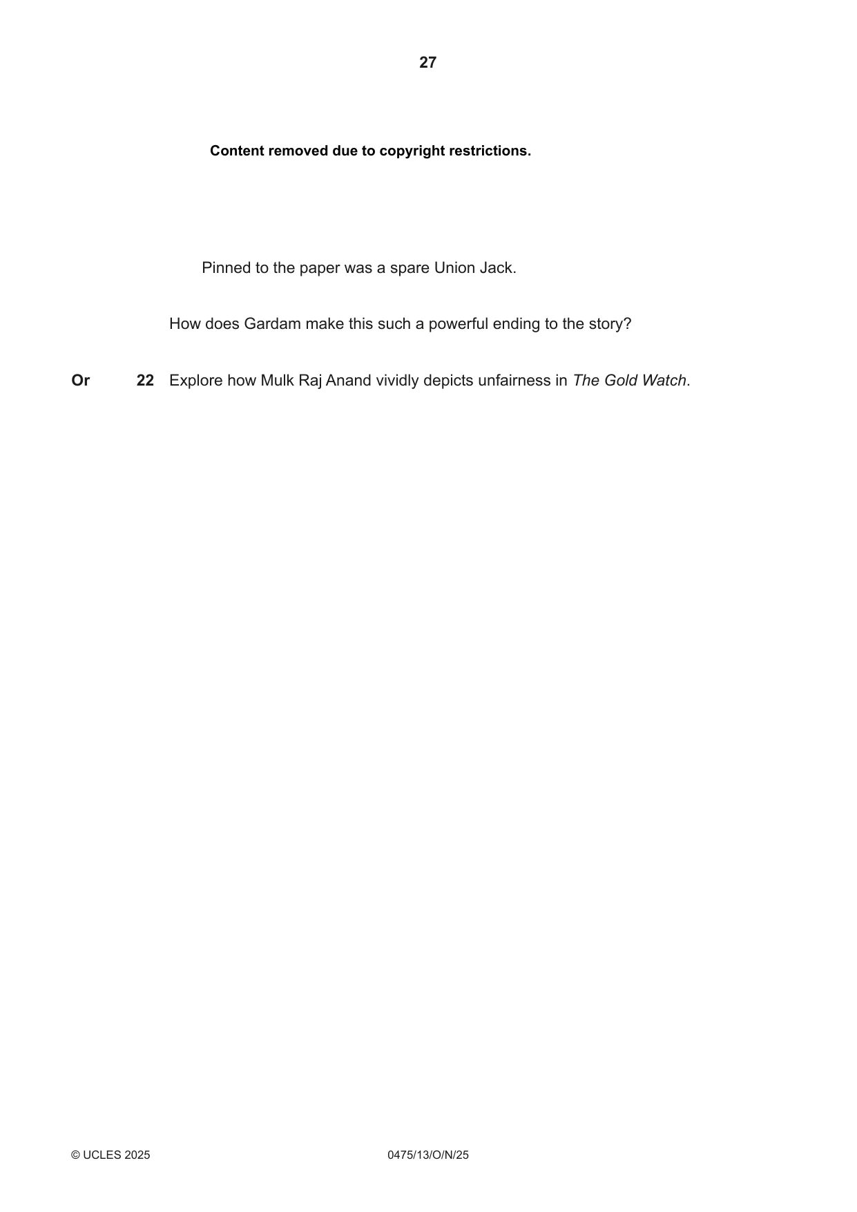Cambridge IGCSE English - Literature in English 0475 2025 Oct/Nov Paper 1 · Variant 3 question paper, page 27 of 28