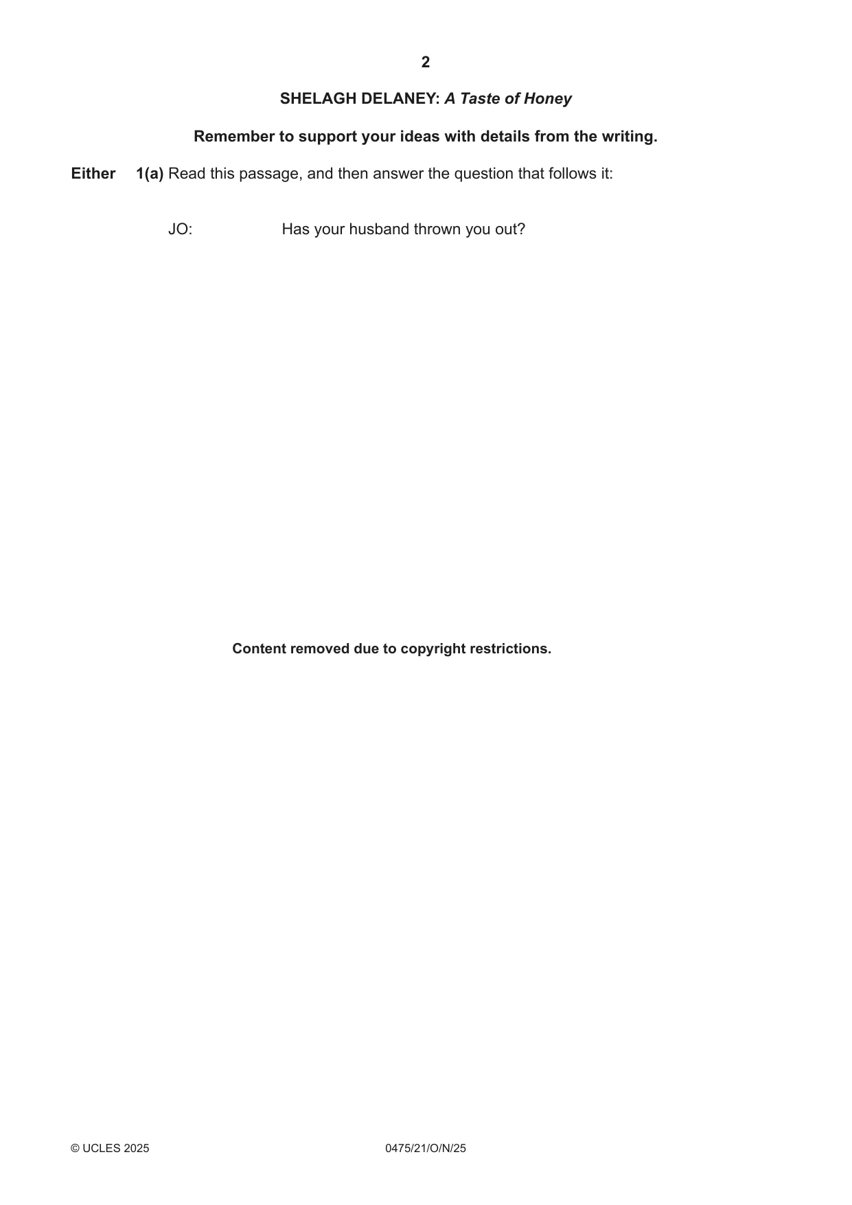 Cambridge IGCSE English - Literature in English 0475 2025 Oct/Nov Paper 2 · Variant 1 question paper, page 2 of 12