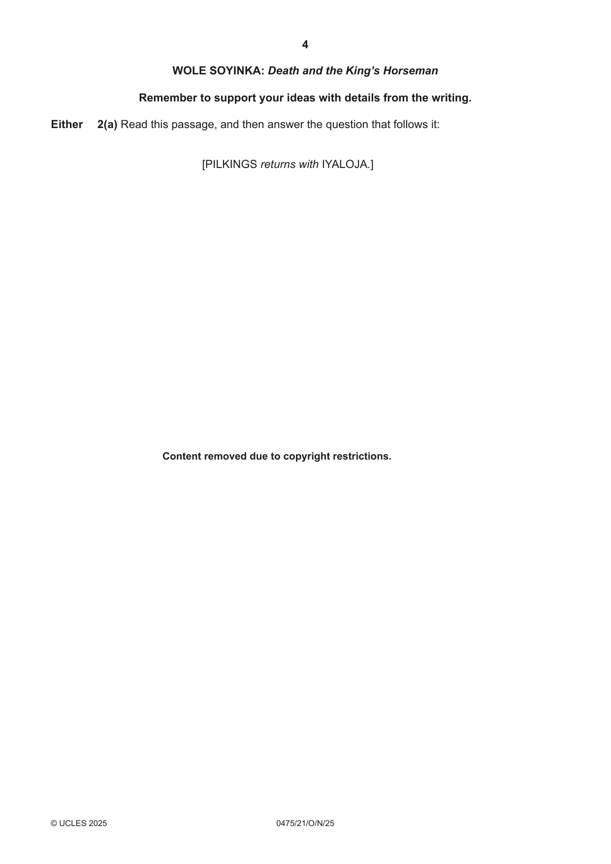 Cambridge IGCSE English - Literature in English 0475 2025 Oct/Nov Paper 2 · Variant 1 question paper, page 4 of 12