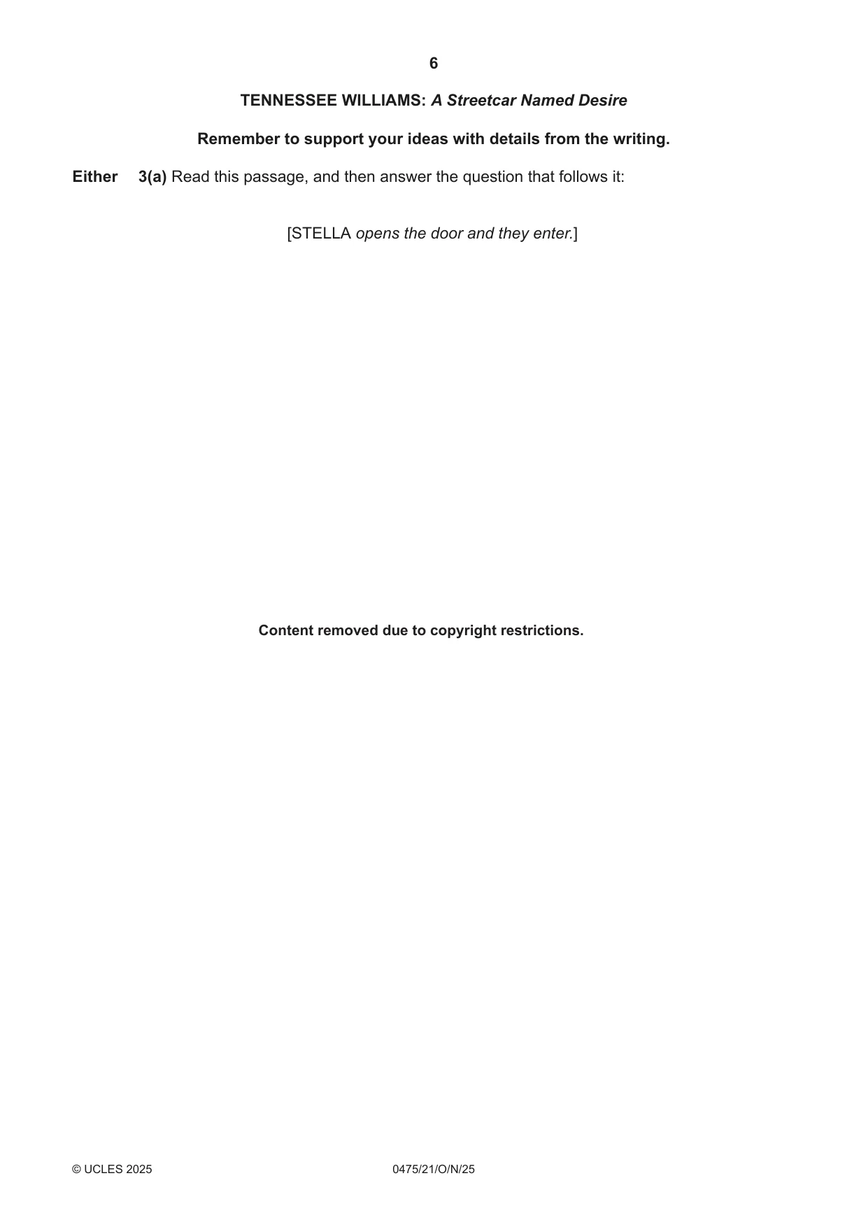 Cambridge IGCSE English - Literature in English 0475 2025 Oct/Nov Paper 2 · Variant 1 question paper, page 6 of 12