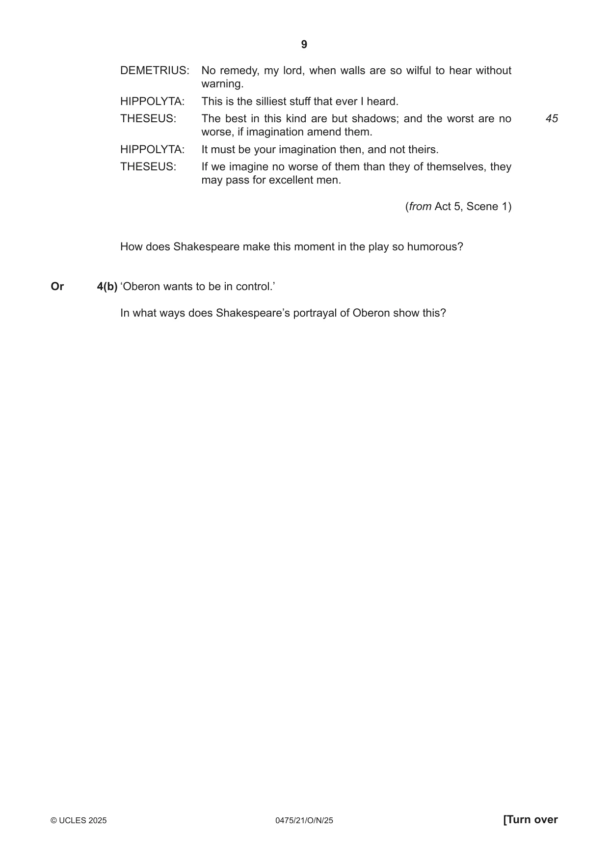 Cambridge IGCSE English - Literature in English 0475 2025 Oct/Nov Paper 2 · Variant 1 question paper, page 9 of 12