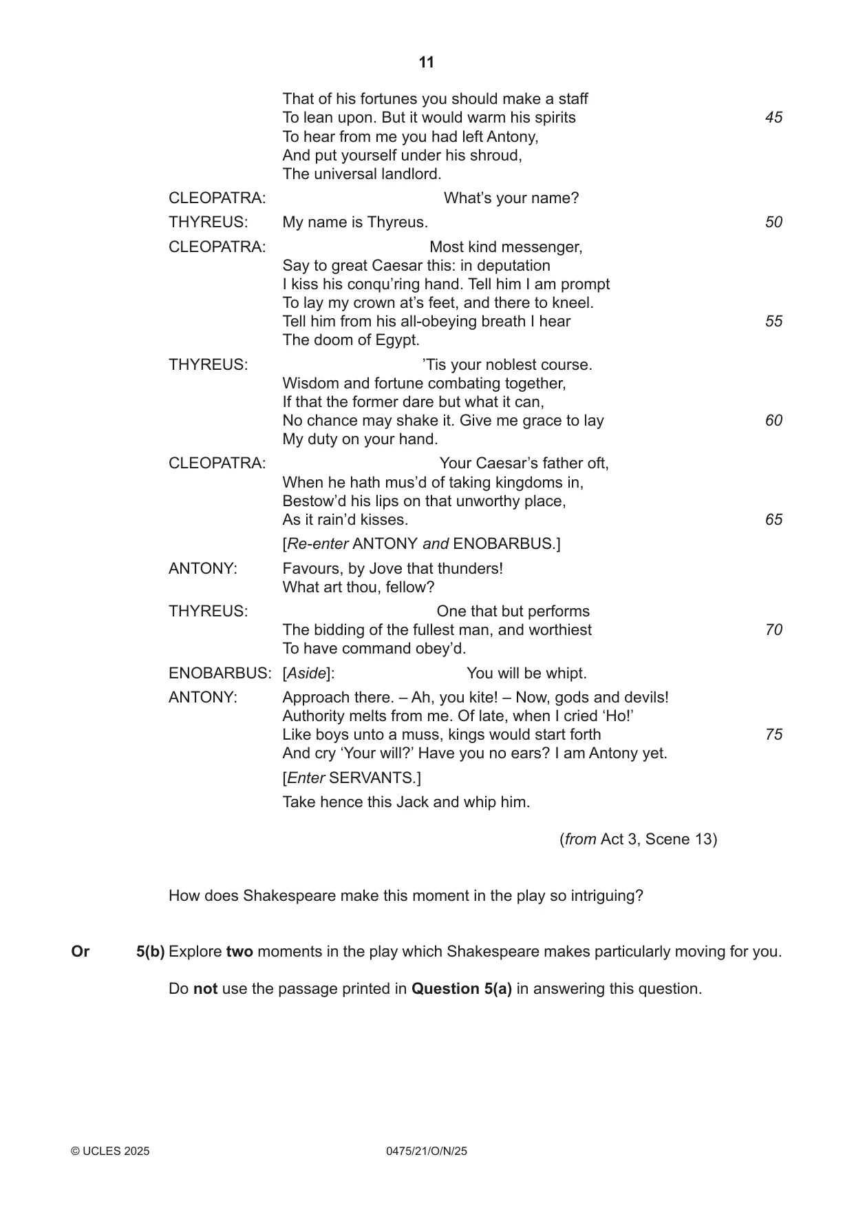 Cambridge IGCSE English - Literature in English 0475 2025 Oct/Nov Paper 2 · Variant 1 question paper, page 11 of 12