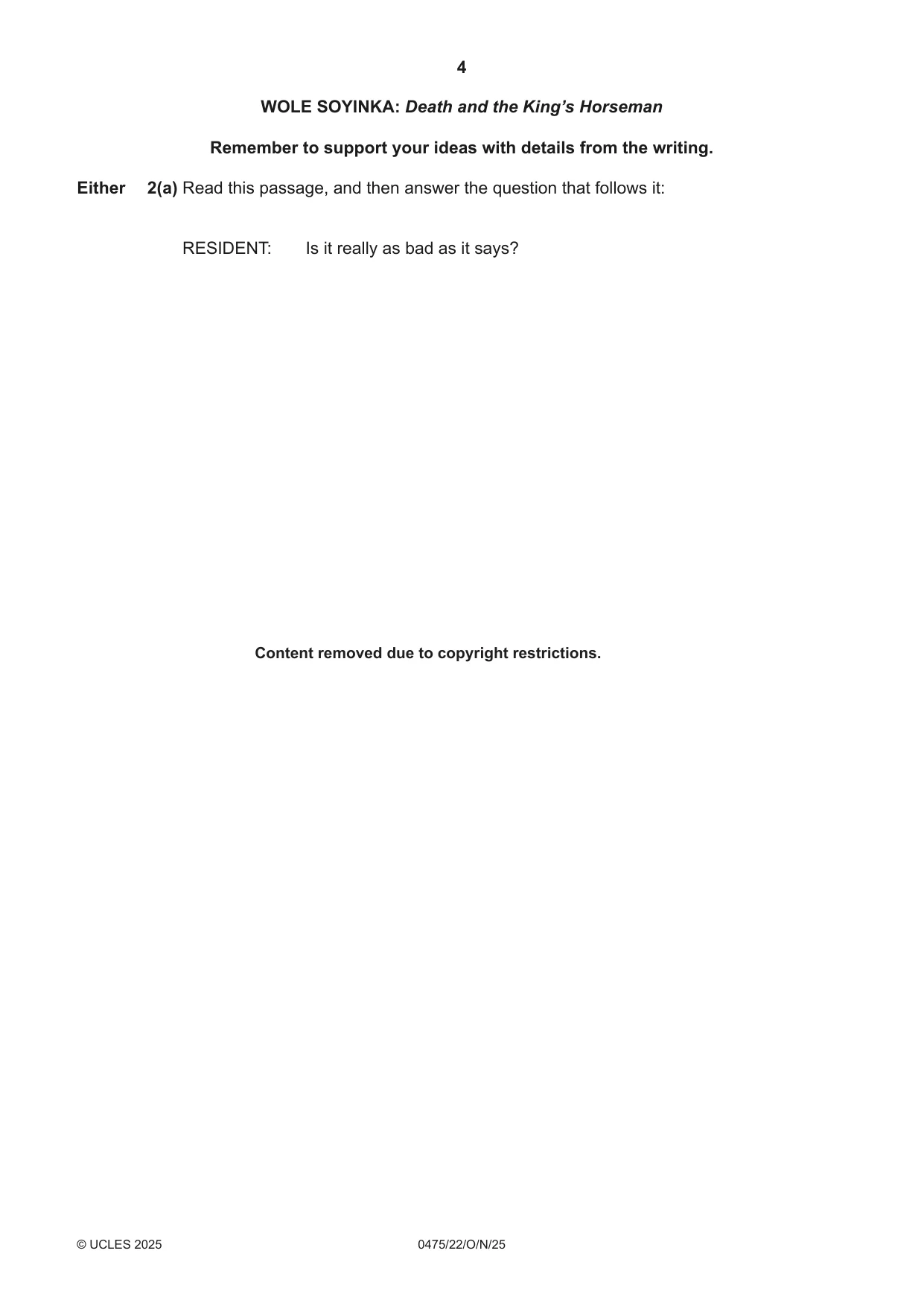 Cambridge IGCSE English - Literature in English 0475 2025 Oct/Nov Paper 2 · Variant 2 question paper, page 4 of 12