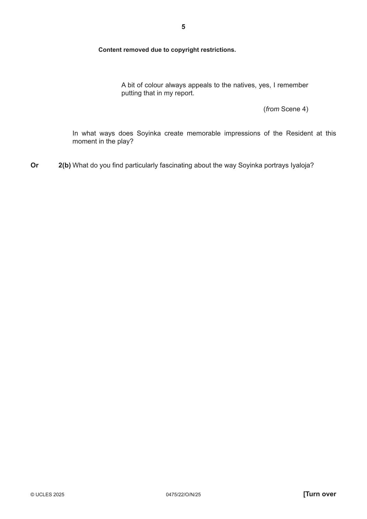 Cambridge IGCSE English - Literature in English 0475 2025 Oct/Nov Paper 2 · Variant 2 question paper, page 5 of 12