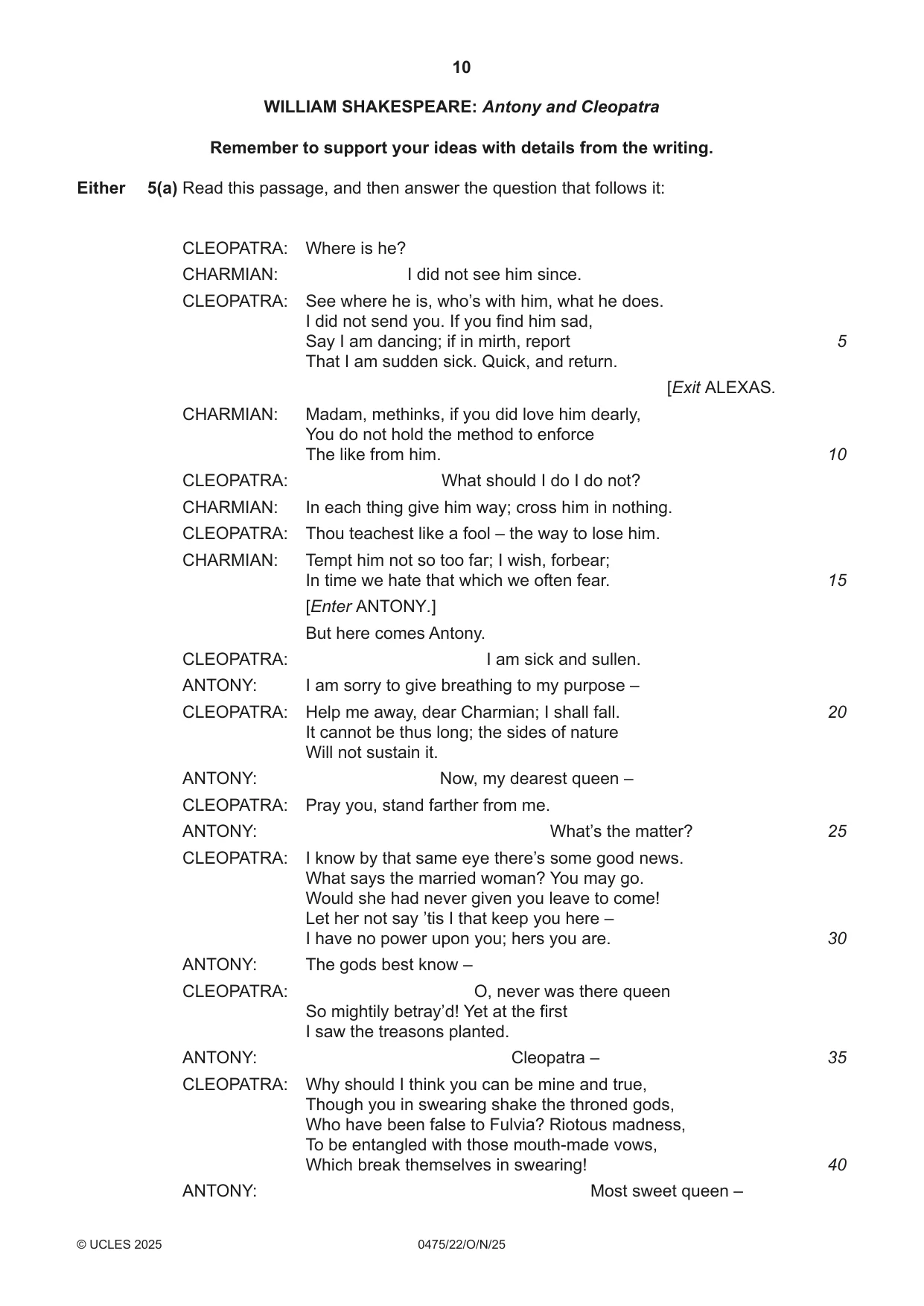 Cambridge IGCSE English - Literature in English 0475 2025 Oct/Nov Paper 2 · Variant 2 question paper, page 10 of 12