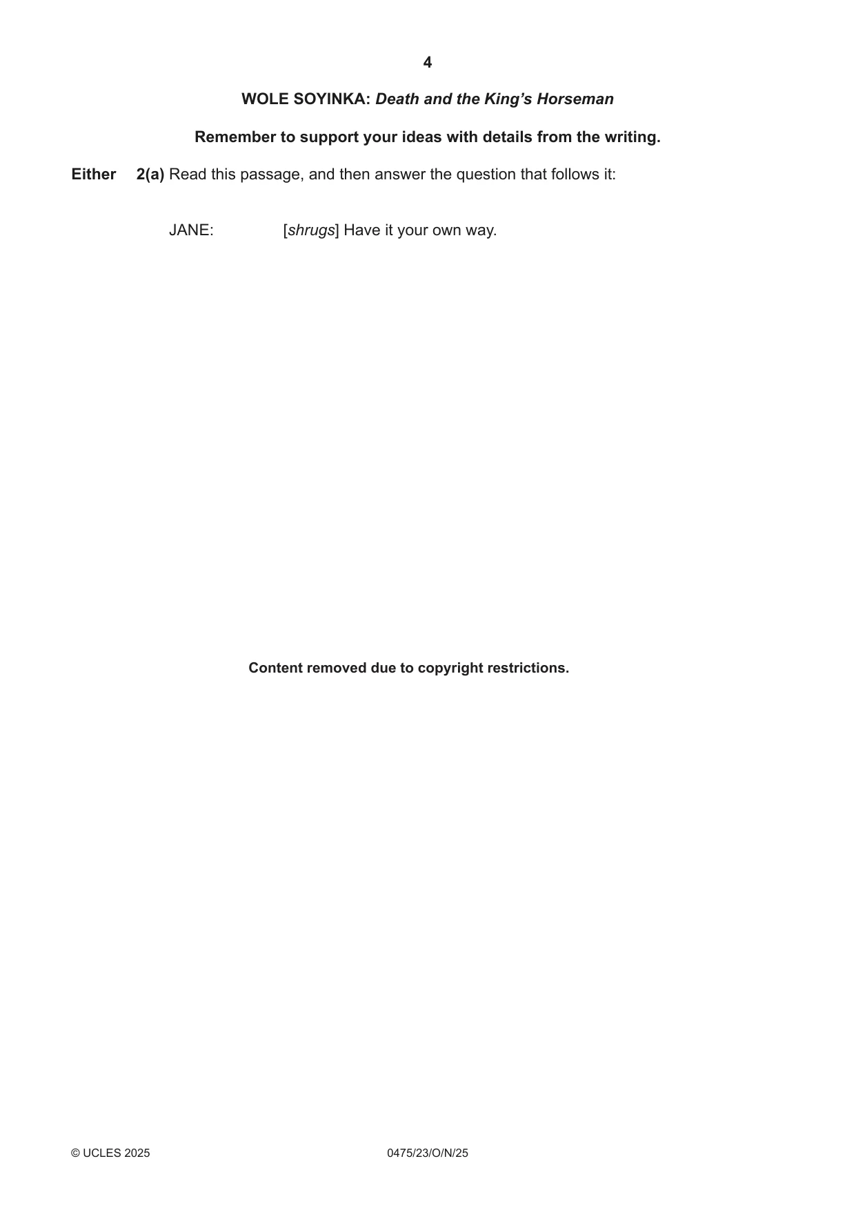 Cambridge IGCSE English - Literature in English 0475 2025 Oct/Nov Paper 2 · Variant 3 question paper, page 4 of 12