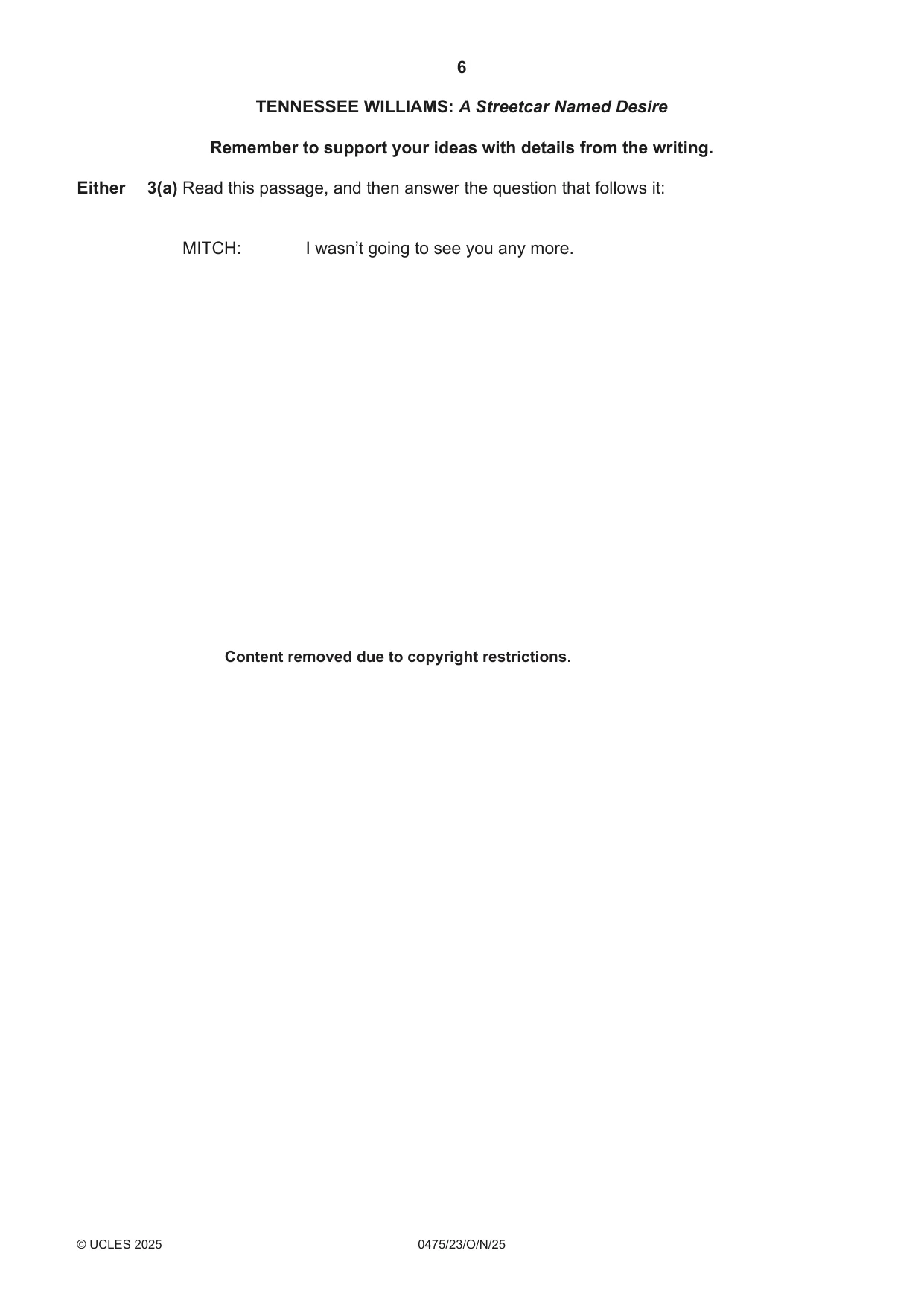 Cambridge IGCSE English - Literature in English 0475 2025 Oct/Nov Paper 2 · Variant 3 question paper, page 6 of 12