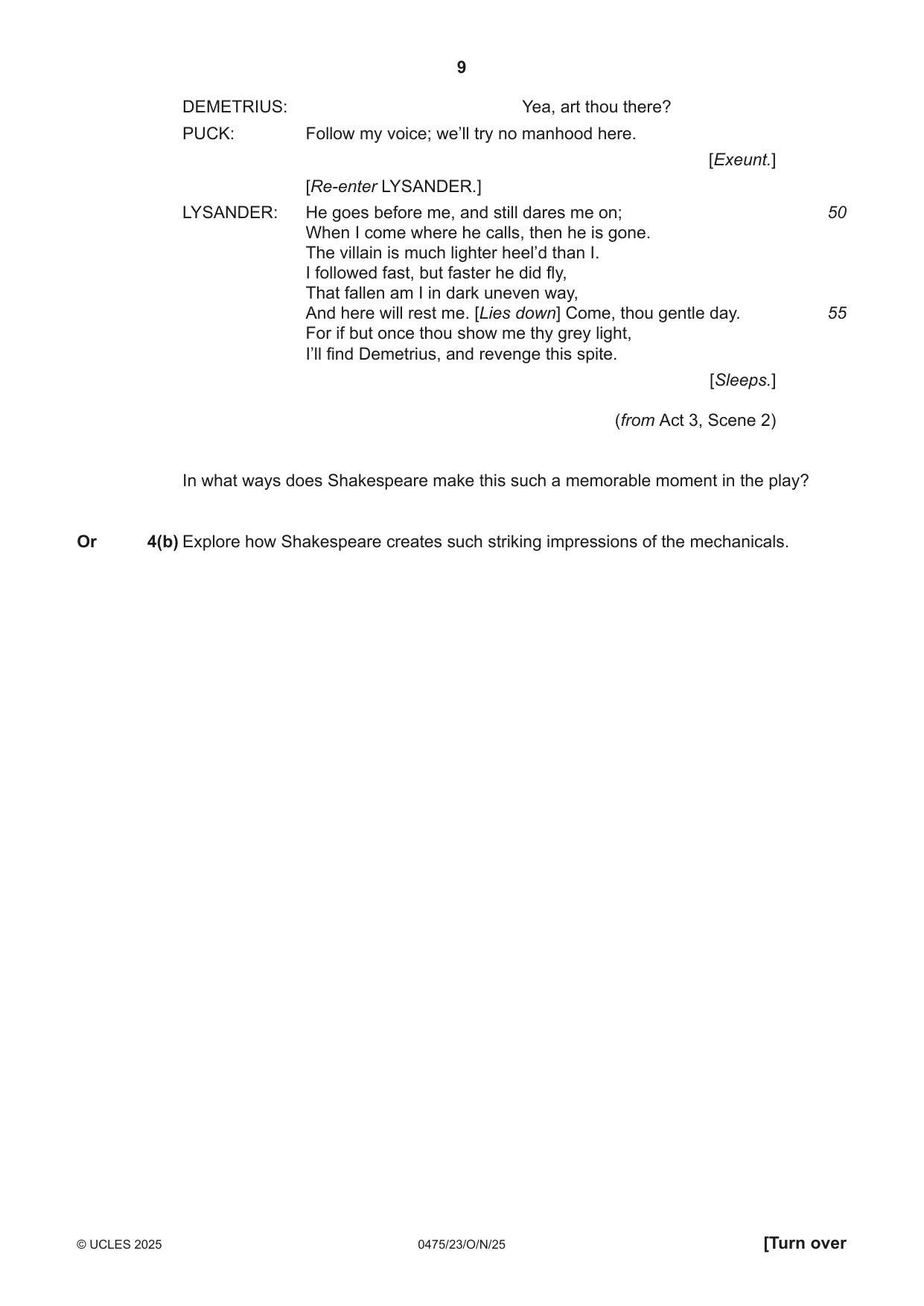 Cambridge IGCSE English - Literature in English 0475 2025 Oct/Nov Paper 2 · Variant 3 question paper, page 9 of 12