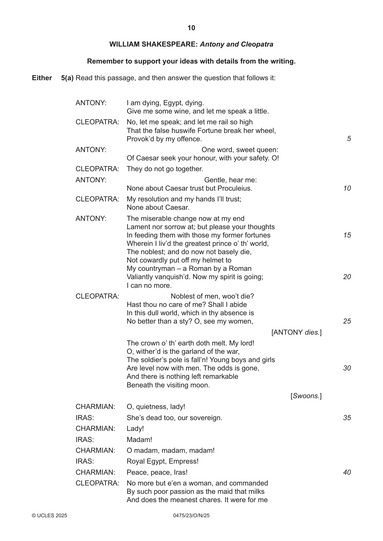 Cambridge IGCSE English - Literature in English 0475 2025 Oct/Nov Paper 2 · Variant 3 question paper, page 10 of 12
