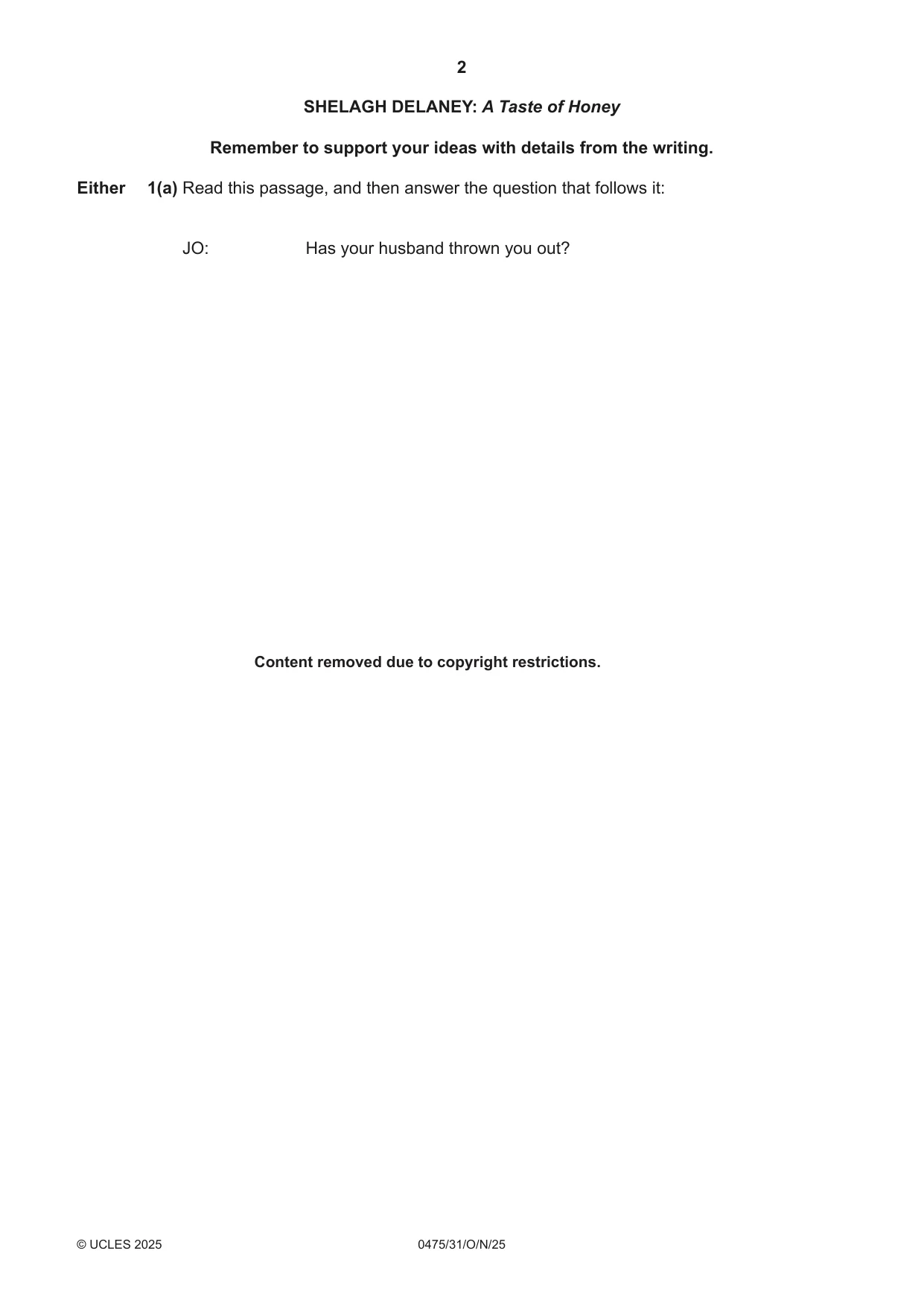 Cambridge IGCSE English - Literature in English 0475 2025 Oct/Nov Paper 3 · Variant 1 question paper, page 2 of 12