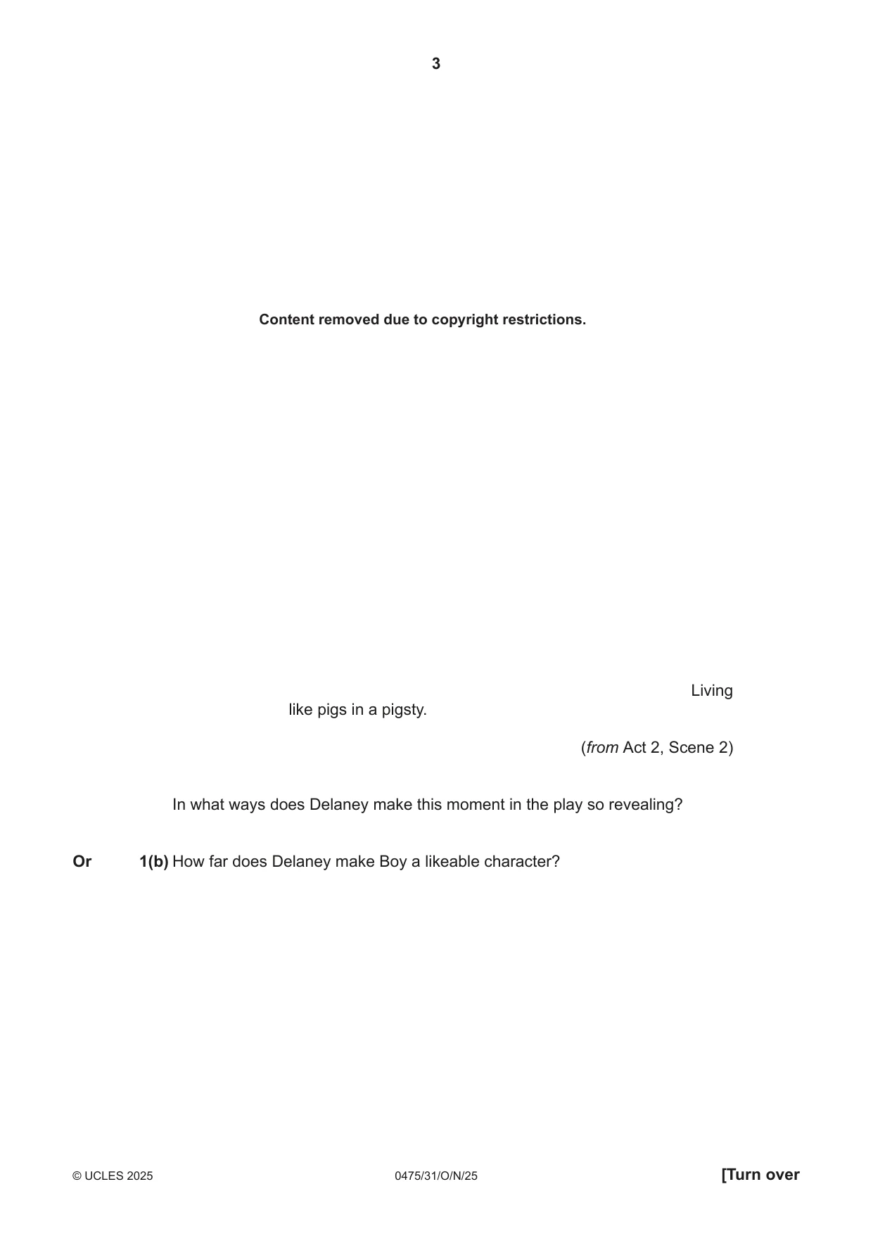 Cambridge IGCSE English - Literature in English 0475 2025 Oct/Nov Paper 3 · Variant 1 question paper, page 3 of 12