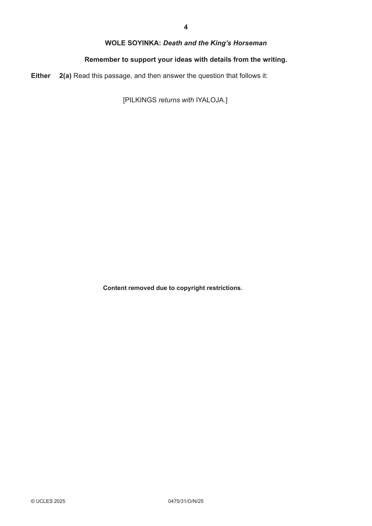 Cambridge IGCSE English - Literature in English 0475 2025 Oct/Nov Paper 3 · Variant 1 question paper, page 4 of 12