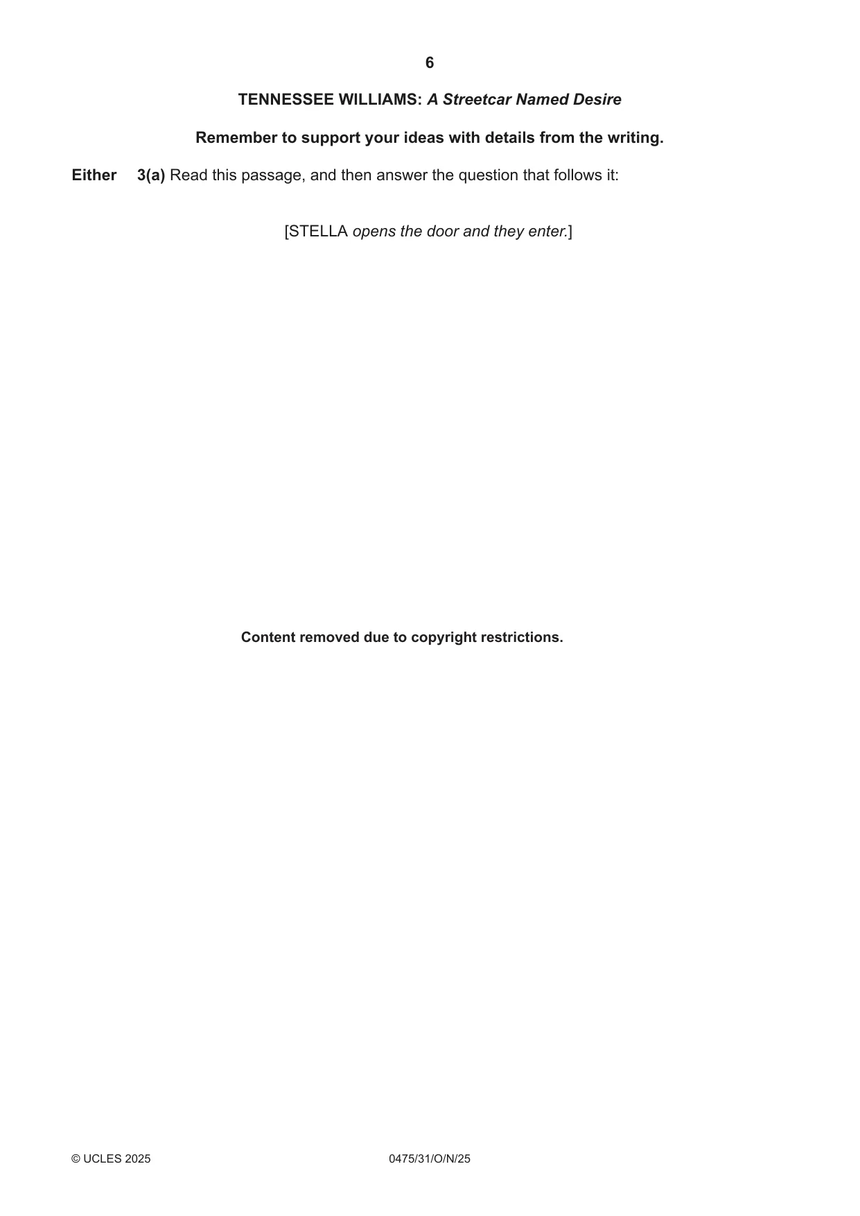 Cambridge IGCSE English - Literature in English 0475 2025 Oct/Nov Paper 3 · Variant 1 question paper, page 6 of 12