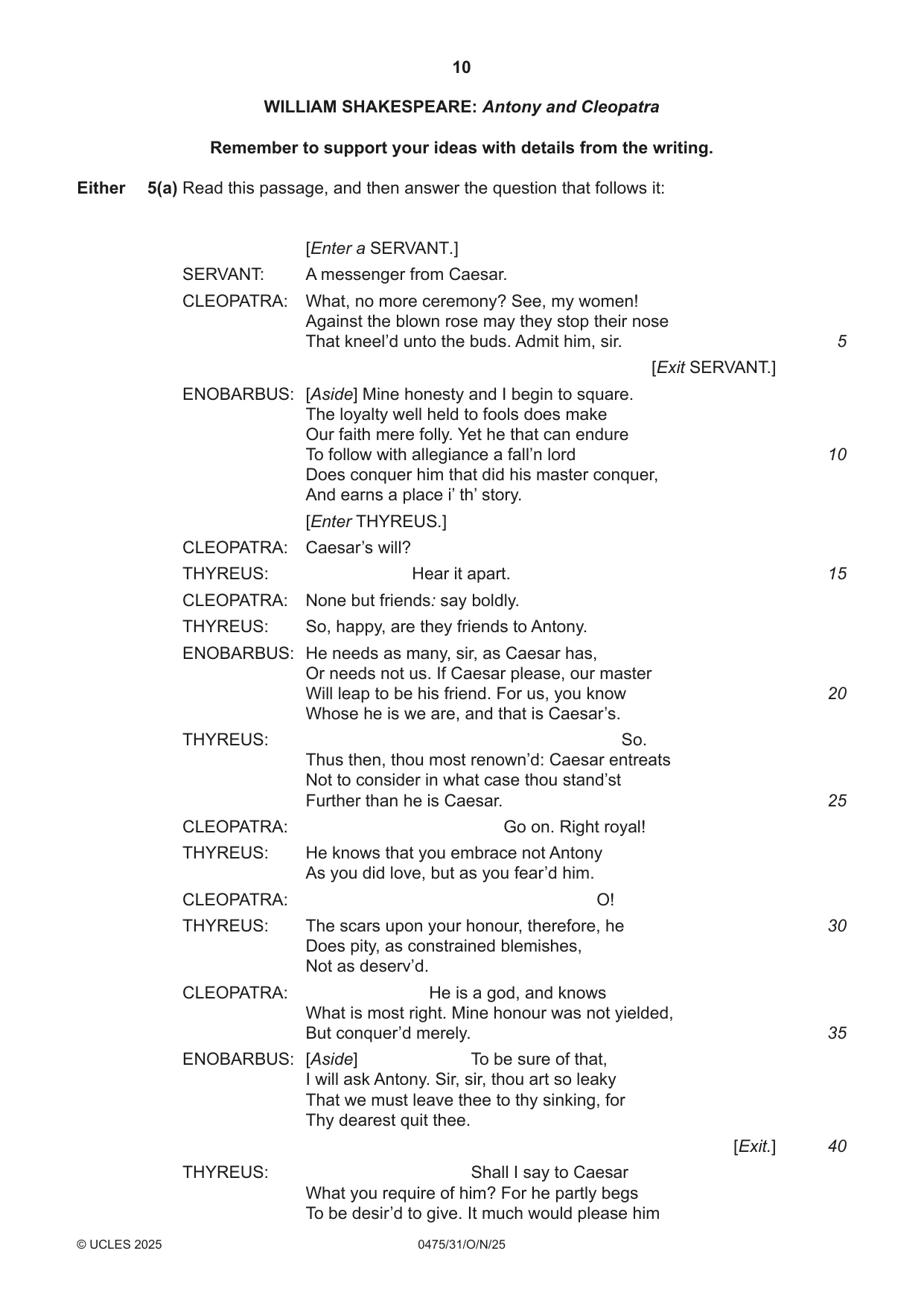 Cambridge IGCSE English - Literature in English 0475 2025 Oct/Nov Paper 3 · Variant 1 question paper, page 10 of 12