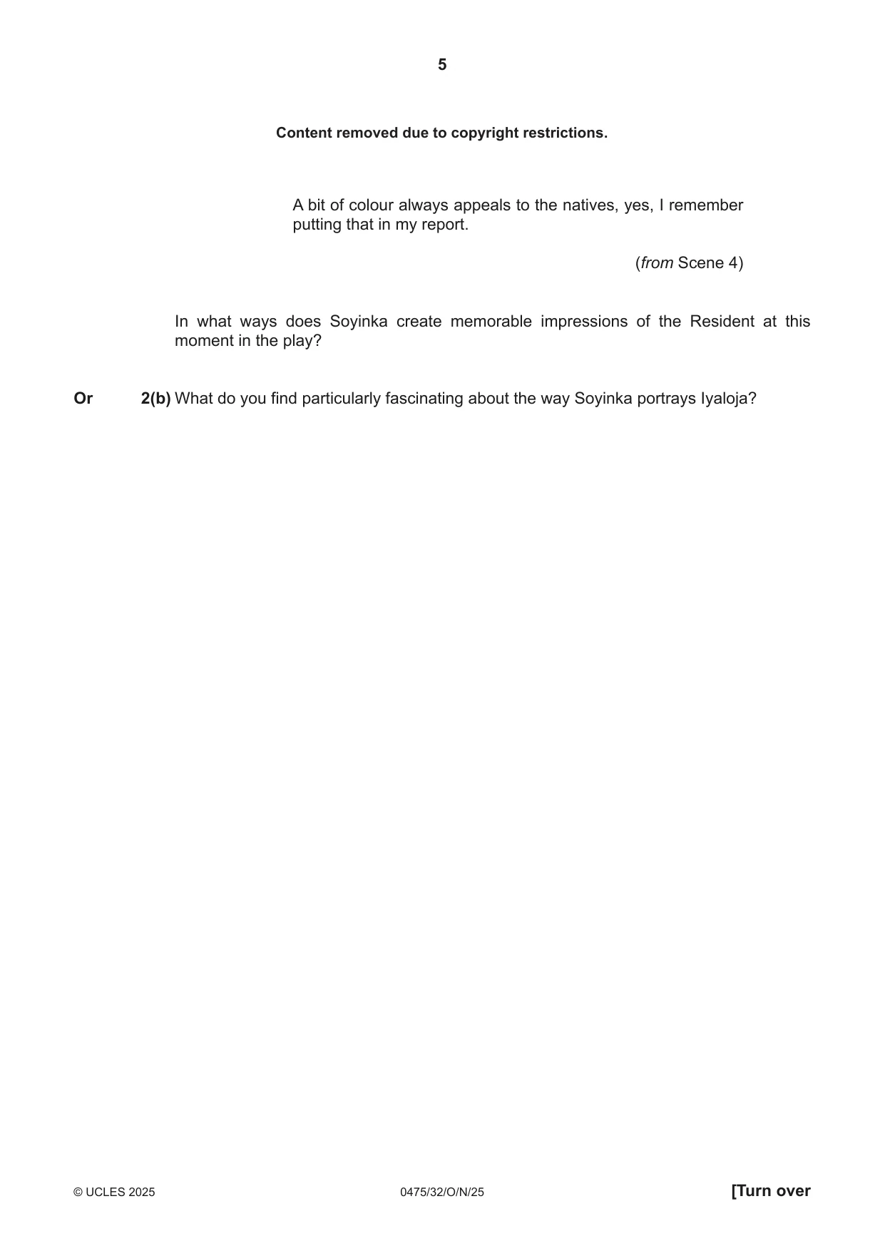 Cambridge IGCSE English - Literature in English 0475 2025 Oct/Nov Paper 3 · Variant 2 question paper, page 5 of 12