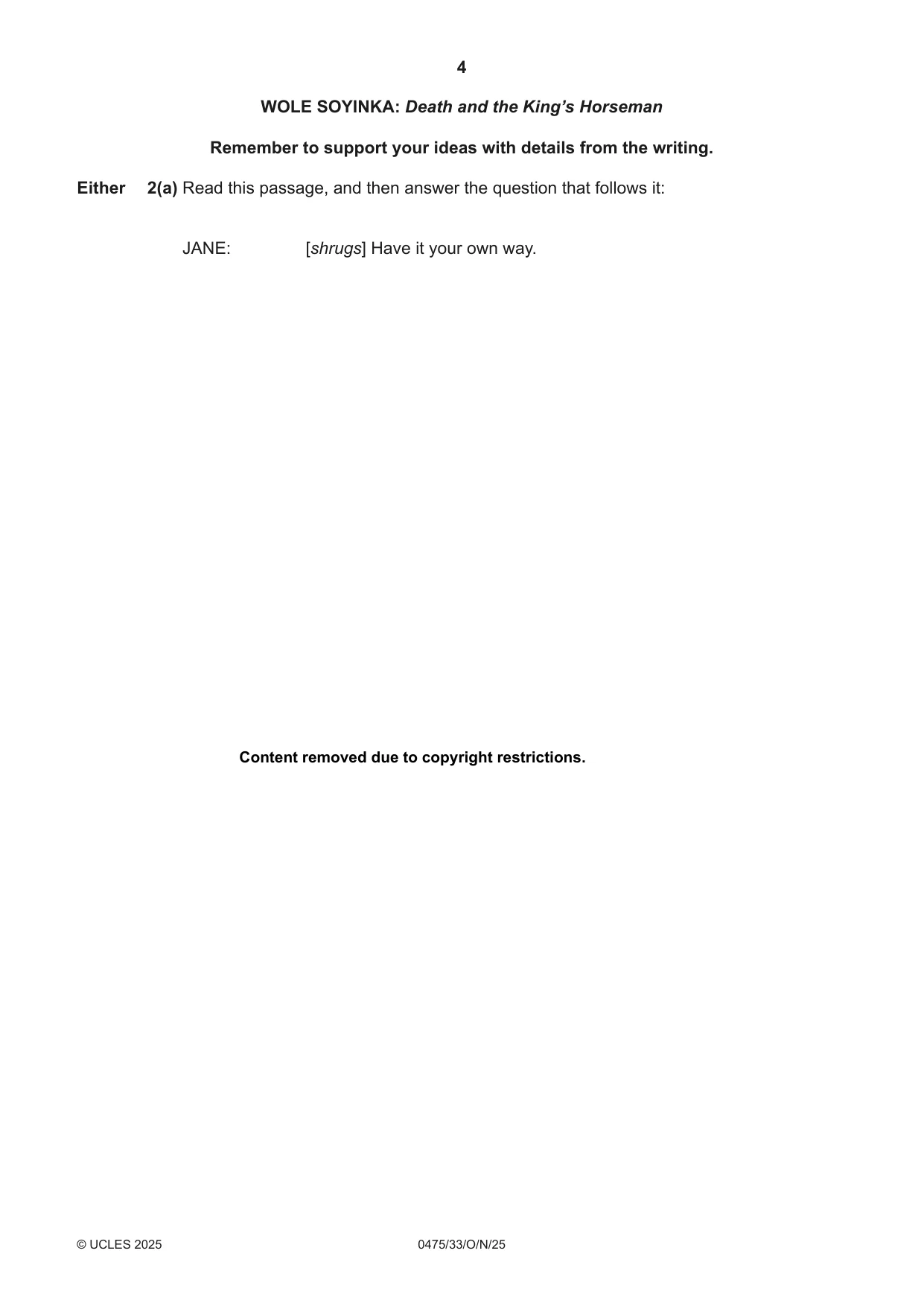 Cambridge IGCSE English - Literature in English 0475 2025 Oct/Nov Paper 3 · Variant 3 question paper, page 4 of 12