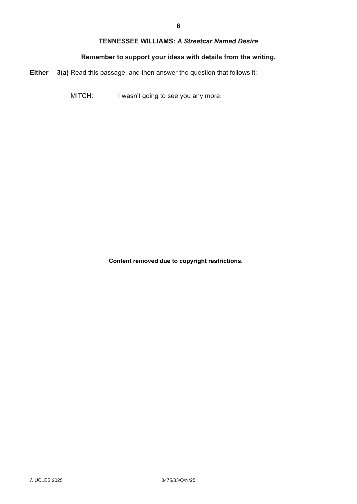 Cambridge IGCSE English - Literature in English 0475 2025 Oct/Nov Paper 3 · Variant 3 question paper, page 6 of 12