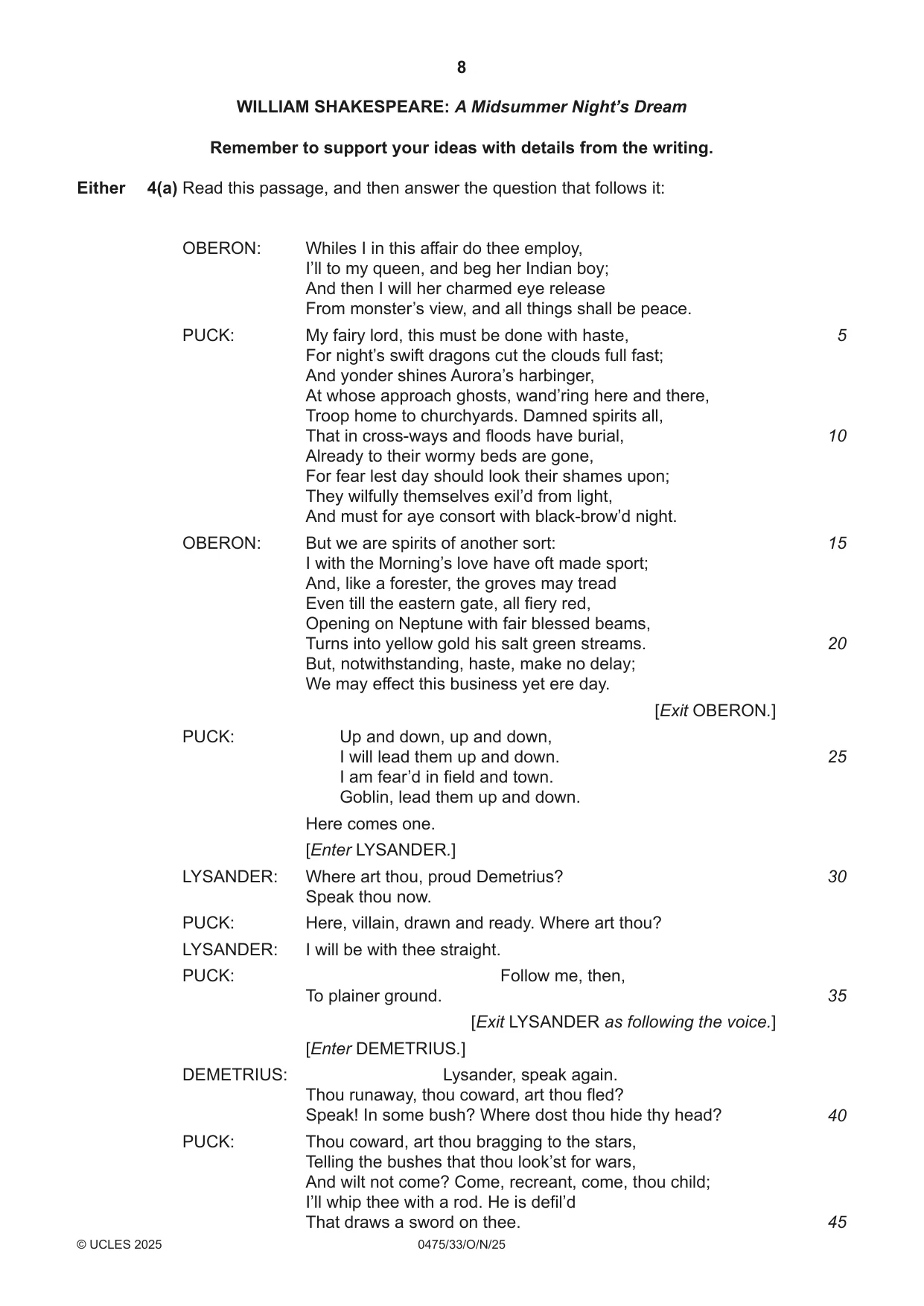 Cambridge IGCSE English - Literature in English 0475 2025 Oct/Nov Paper 3 · Variant 3 question paper, page 8 of 12