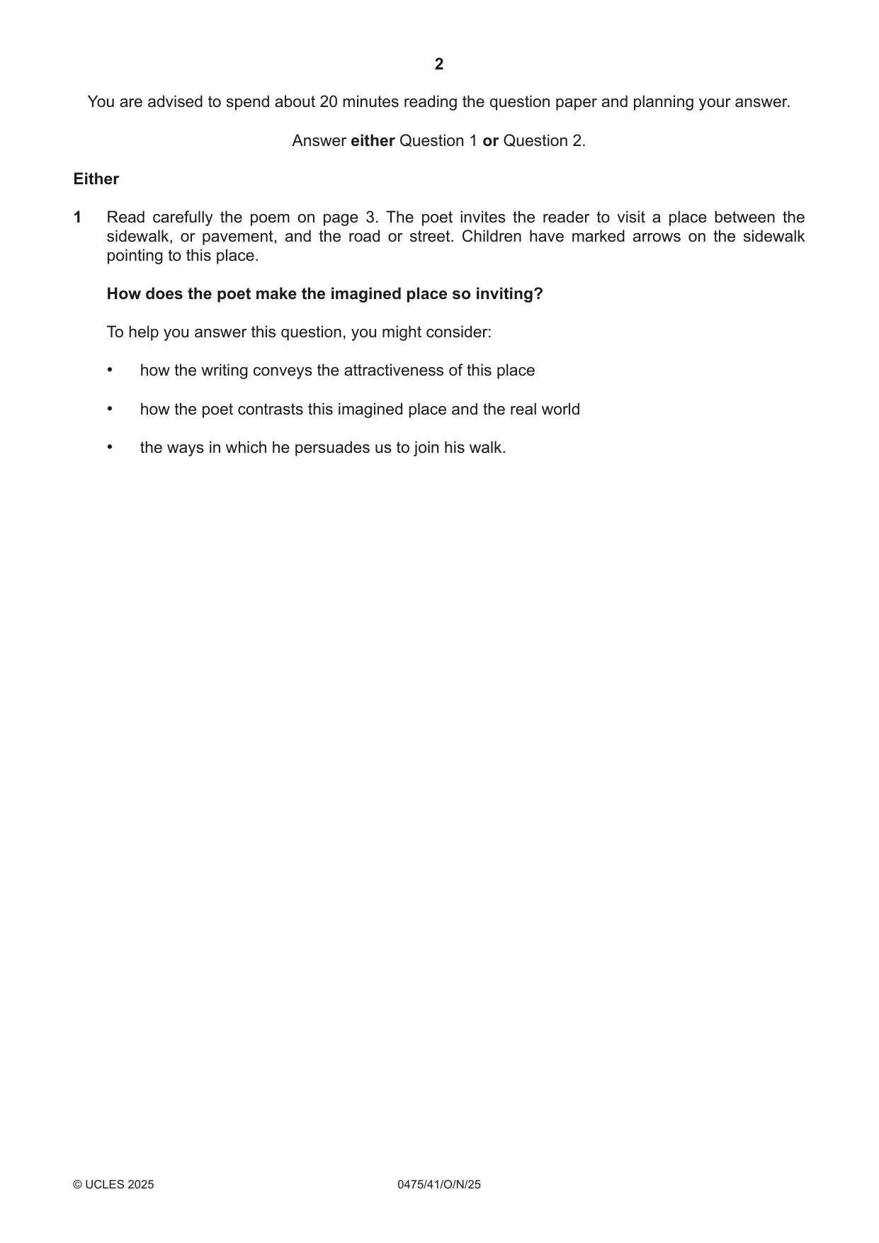 Cambridge IGCSE English - Literature in English 0475 2025 Oct/Nov Paper 4 · Variant 1 question paper, page 2 of 8